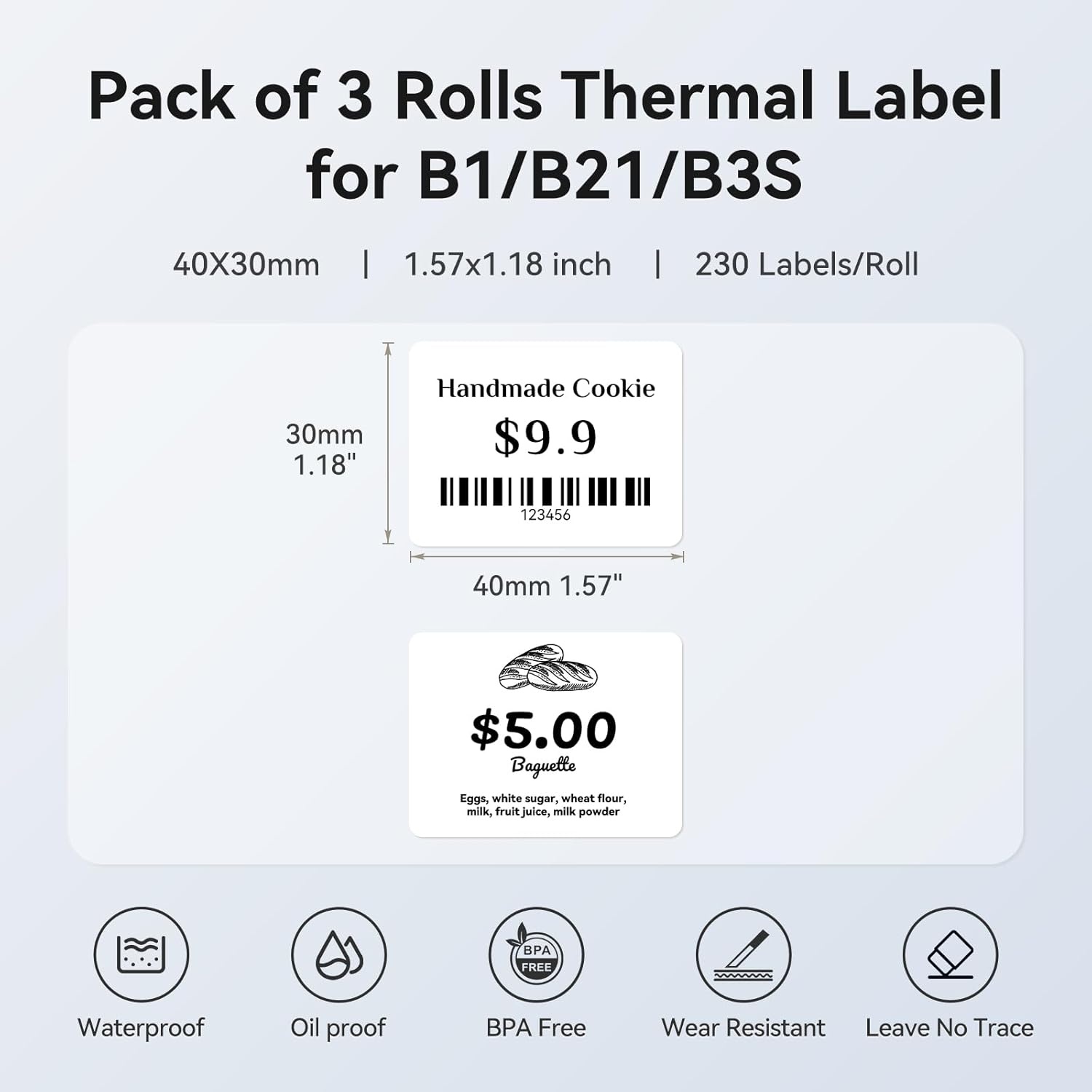image:imageNIIMBOT 3 Rolls Set Label for B1B21B3S Label Printer 13 x 13 34x34mmWaterproof Oilproof TearProof for DaycareSpice JarAddressLogoNameFood Container157 X 118RectangularWhite