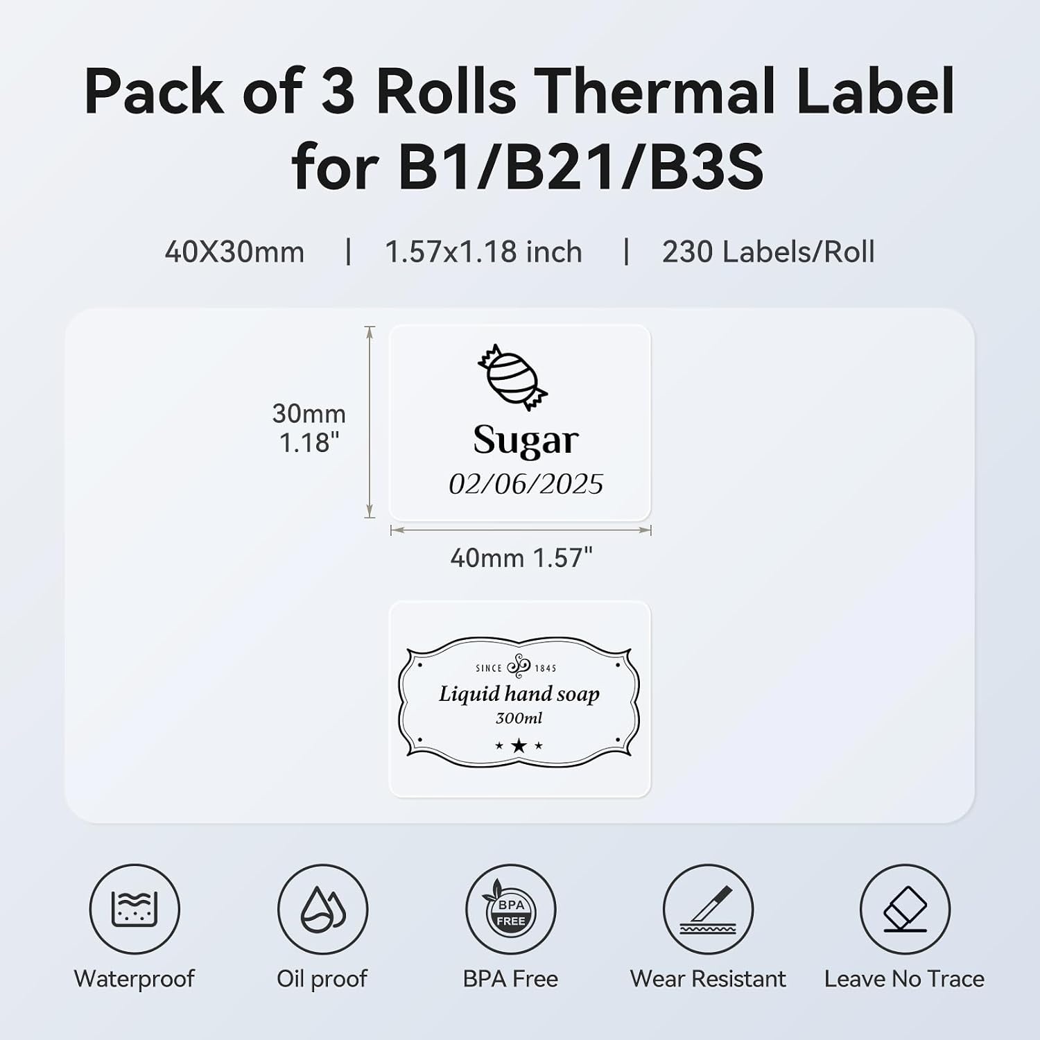 image:imageNIIMBOT 3 Rolls Set Label for B1B21B3S Label Printer 13 x 13 34x34mmWaterproof Oilproof TearProof for DaycareSpice JarAddressLogoNameFood Container157 X 118RectangularClear