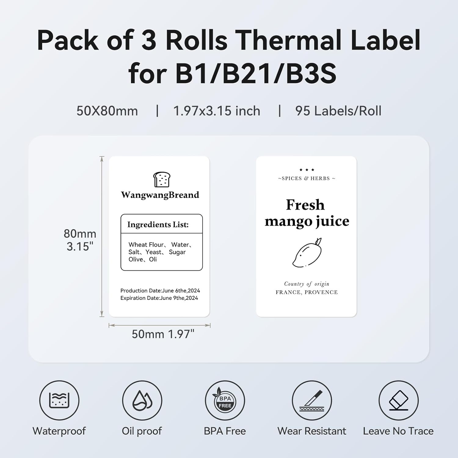 image:imageNIIMBOT 3 Rolls Set Label for B1B21B3S Label Printer 13 x 13 34x34mmWaterproof Oilproof TearProof for DaycareSpice JarAddressLogoNameFood Container197 X 315RectangularWhite