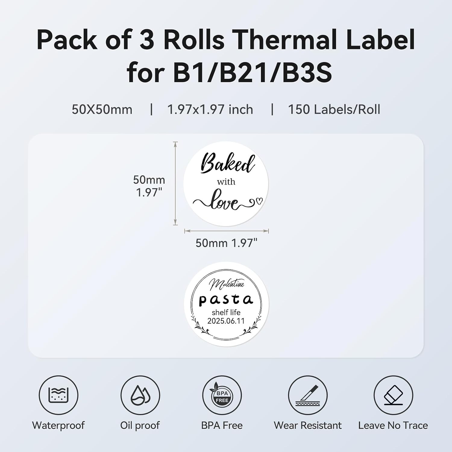 image:imageNIIMBOT 3 Rolls Set Label for B1B21B3S Label Printer 13 x 13 34x34mmWaterproof Oilproof TearProof for DaycareSpice JarAddressLogoNameFood Container197 X 197RoundWhite