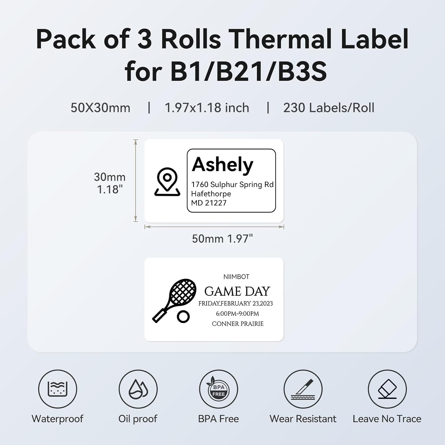 image:imageNIIMBOT 3 Rolls Set Label for B1B21B3S Label Printer 13 x 13 34x34mmWaterproof Oilproof TearProof for DaycareSpice JarAddressLogoNameFood Container197 X 118RectangularWhite