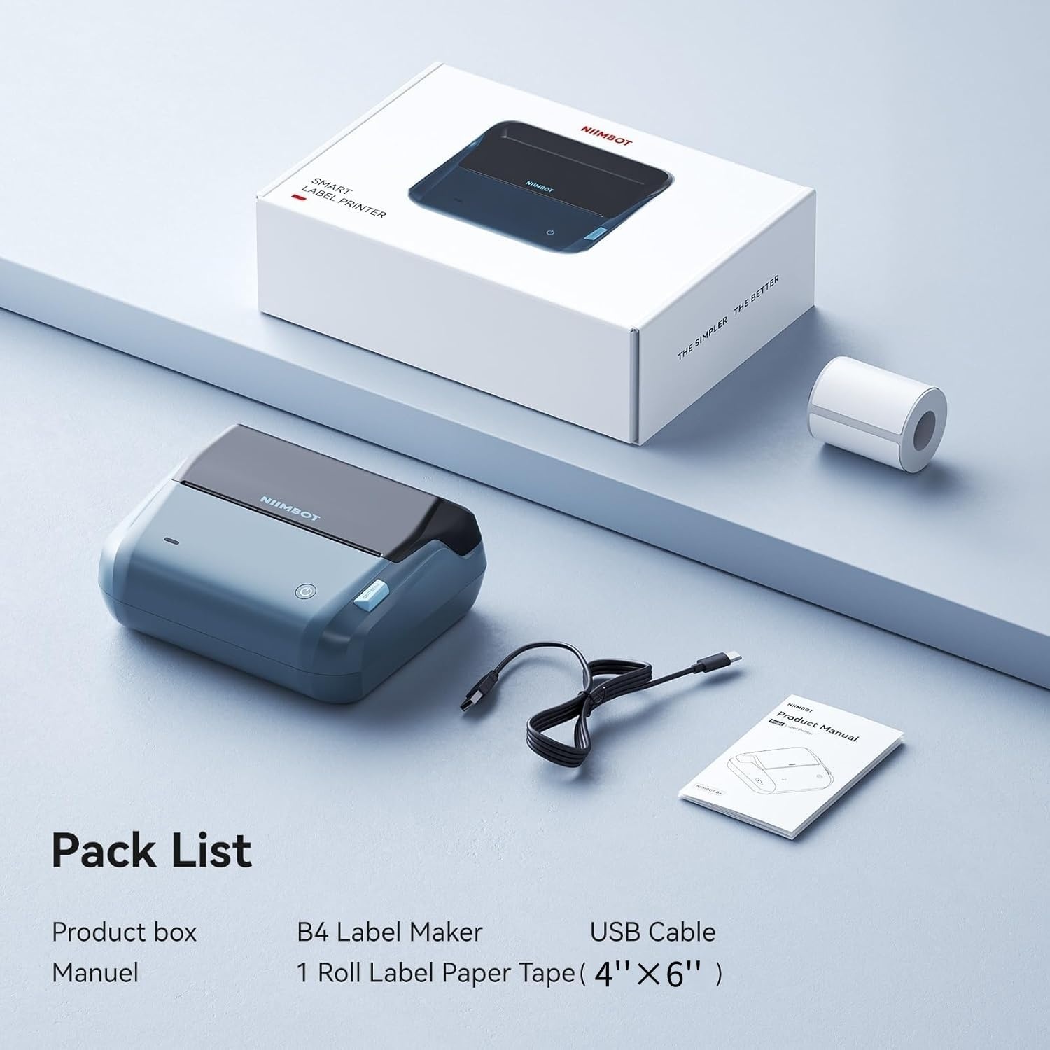 image:imageNIIMBOT 4 Inch Thermal Label Maker B4 Bluetooth Label Printer for Shipping Packages Small Business Home Office Portable Sticker Maker with 1 Roll 4 x6 Label20pcsroll