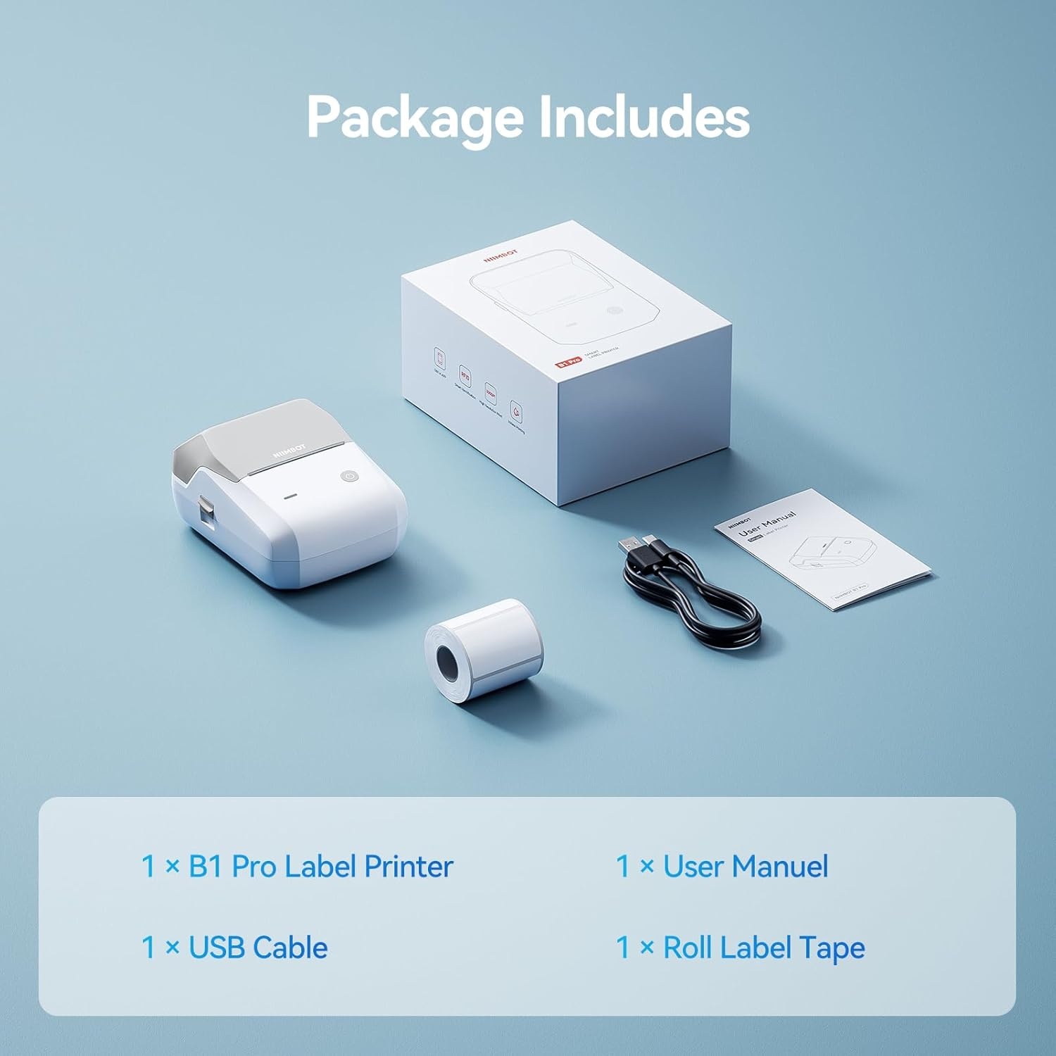 image:imageNIIMBOT B1 Pro Label Maker 300DPI HD Label Printer Ideal for PhotosStoresNotesStudy Graphics Small Business Builtin a Roll of Label2 x 12 inchesWhite Light BlueGray