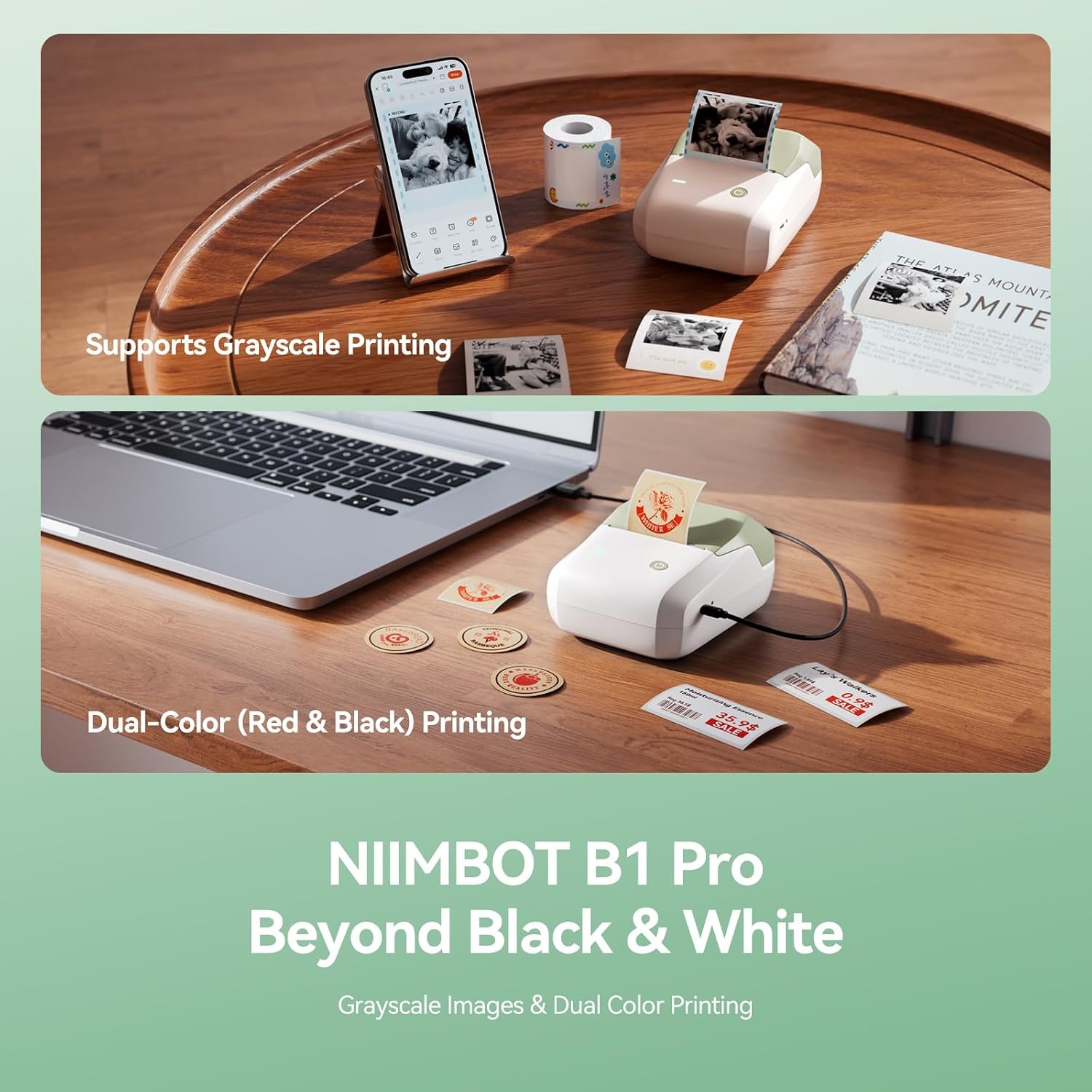 image:imageNIIMBOT B1 Pro Label Maker 300DPI HD Label Printer Ideal for PhotosStoresNotesStudy Graphics Small Business Builtin a Roll of Label2 x 12 inchesWhite Light BlueGreen