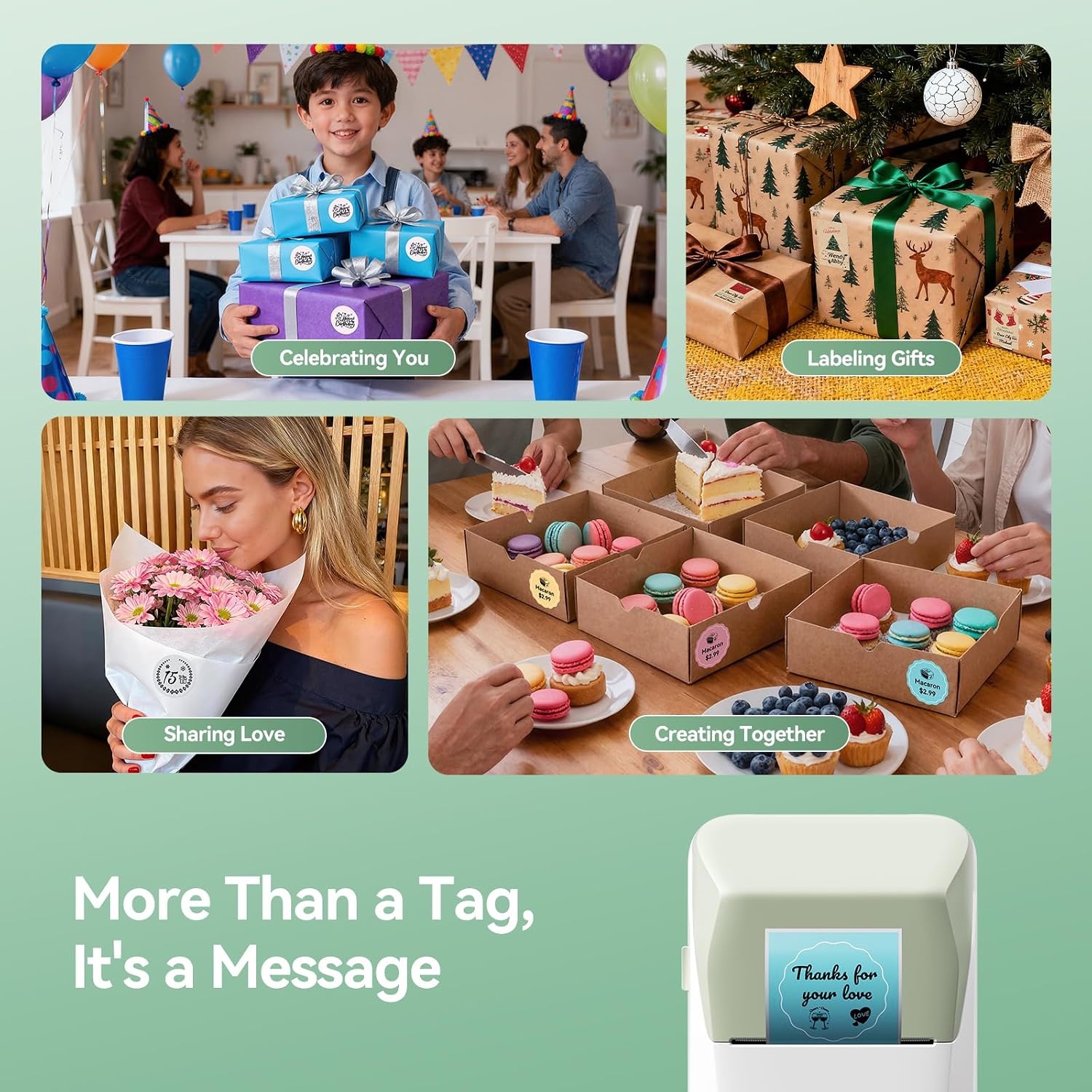 image:imageNIIMBOT B1 Pro Label Maker 300DPI HD Label Printer Ideal for PhotosStoresNotesStudy Graphics Small Business Builtin a Roll of Label2 x 12 inchesWhite Light BlueGreen