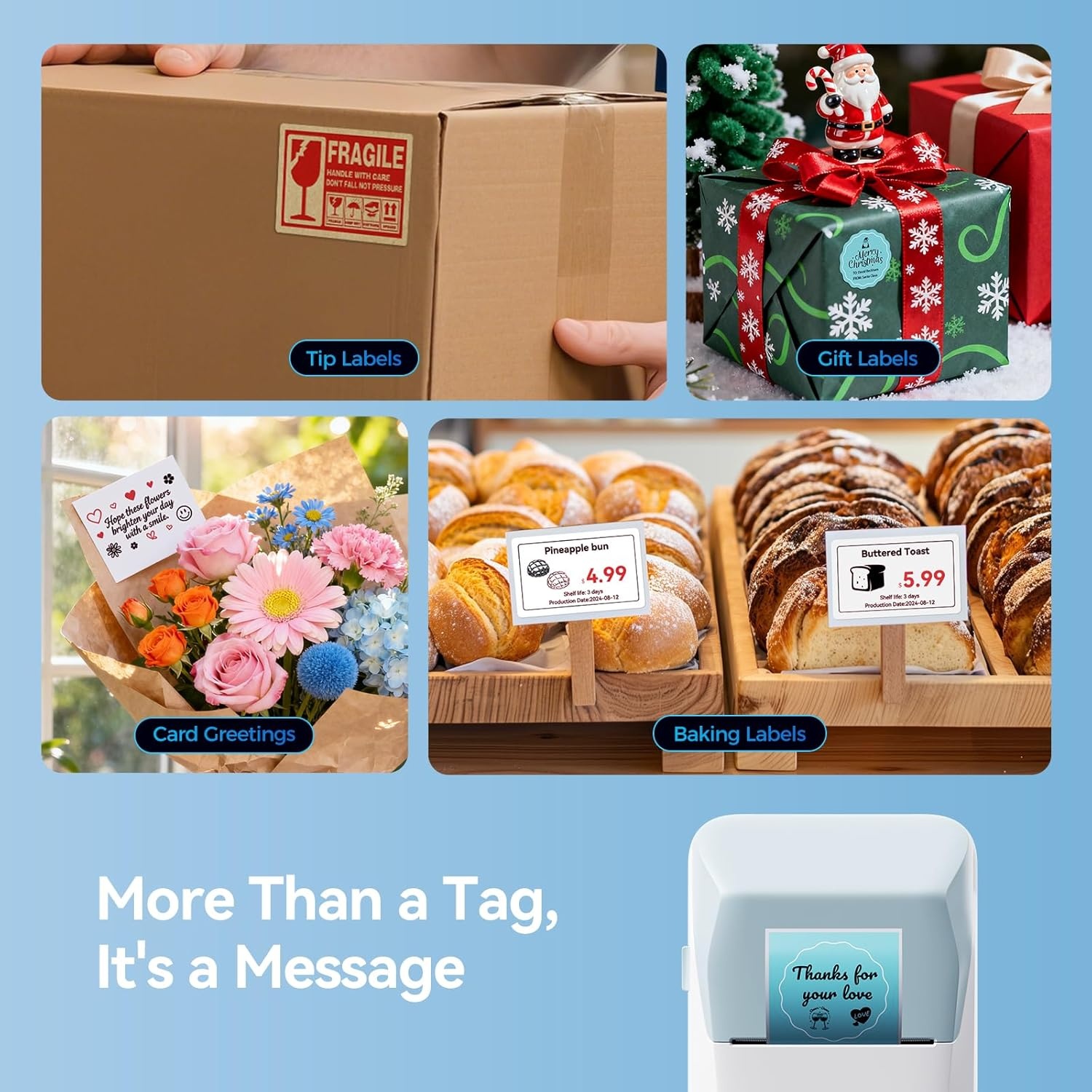 image:imageNIIMBOT B1 Pro Label Maker 300DPI HD Label Printer Ideal for PhotosStoresNotesStudy Graphics Small Business Builtin a Roll of Label2 x 12 inchesWhite Light BlueLight Blue