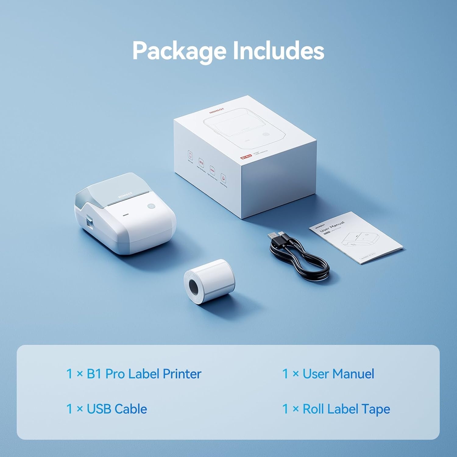 image:imageNIIMBOT B1 Pro Label Maker 300DPI HD Label Printer Ideal for PhotosStoresNotesStudy Graphics Small Business Builtin a Roll of Label2 x 12 inchesWhite Light BlueLight Blue