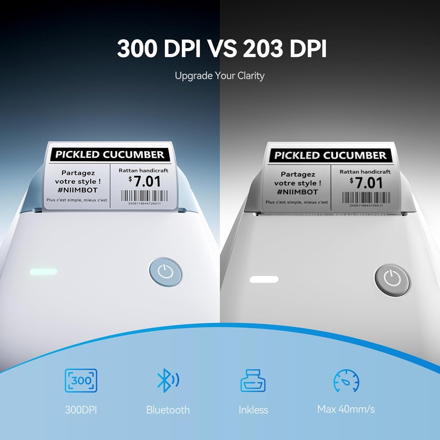 image:imageNIIMBOT B1 Pro Label Maker 300DPI HD Label Printer Ideal for PhotosStoresNotesStudy Graphics Small Business Builtin a Roll of Label2 x 12 inchesWhite Light BlueLight Blue