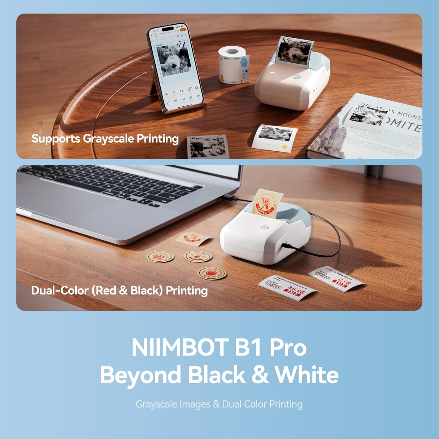 image:imageNIIMBOT B1 Pro Label Maker 300DPI HD Label Printer Ideal for PhotosStoresNotesStudy Graphics Small Business Builtin a Roll of Label2 x 12 inchesWhite Light BlueLight Blue