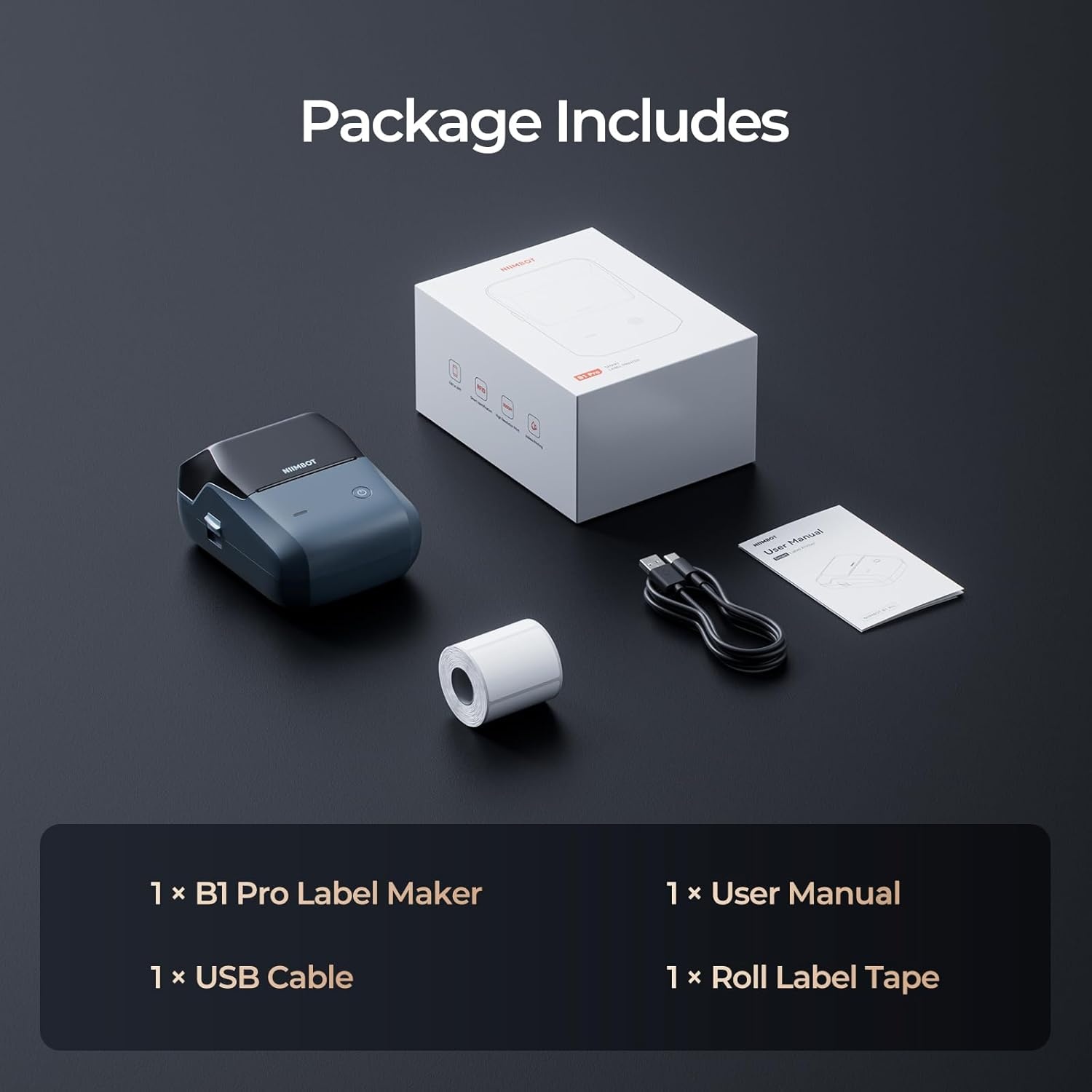 image:imageNIIMBOT B1 Pro Label Maker 300DPI HD Label Printer Ideal for PhotosStoresNotesStudy Graphics Small Business Builtin a Roll of Label2 x 12 inchesWhite Light BlueBlue