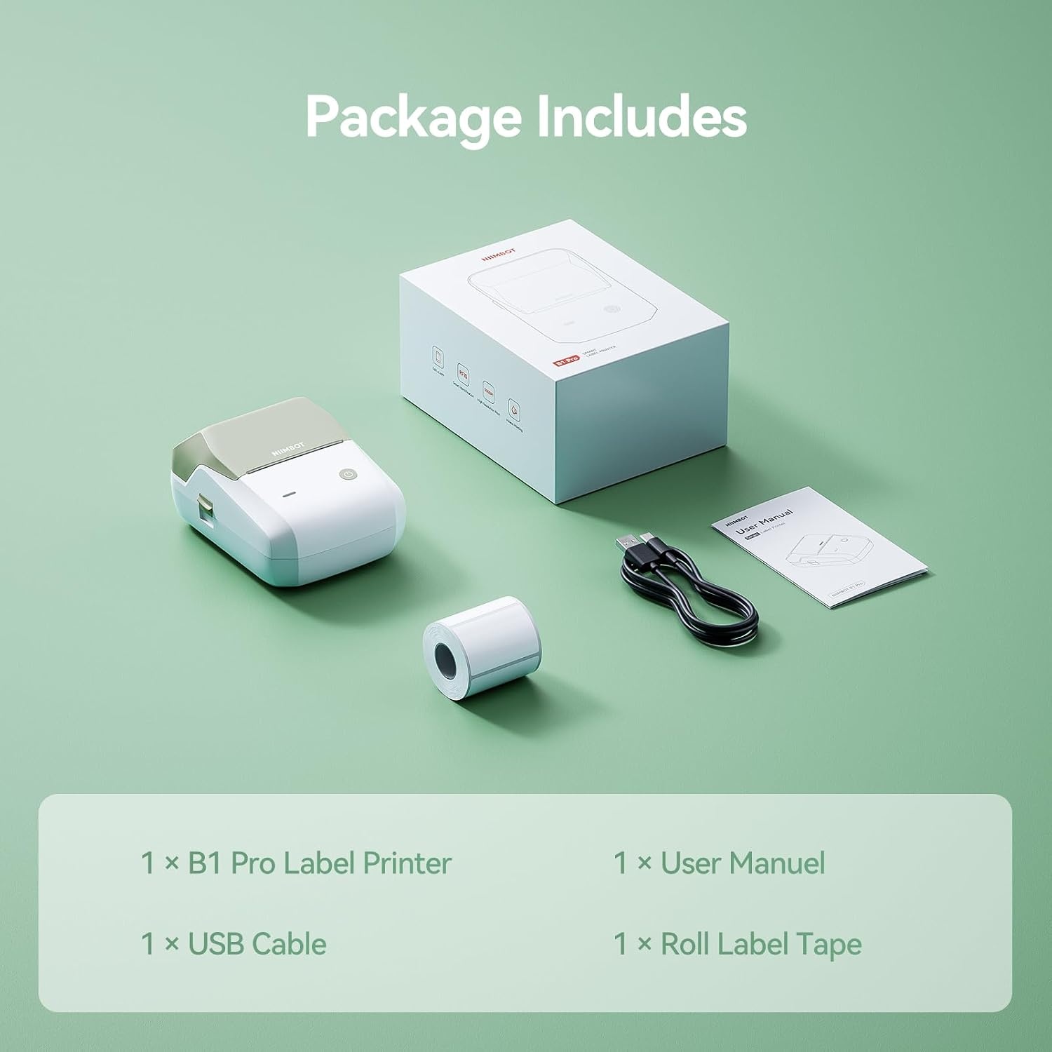 image:imageNIIMBOT B1 Pro Label Maker 300DPI HD Label Printer Ideal for PhotosStoresNotesStudy Graphics Small Business Builtin a Roll of Label2 x 12 inchesWhite Light BlueGreen