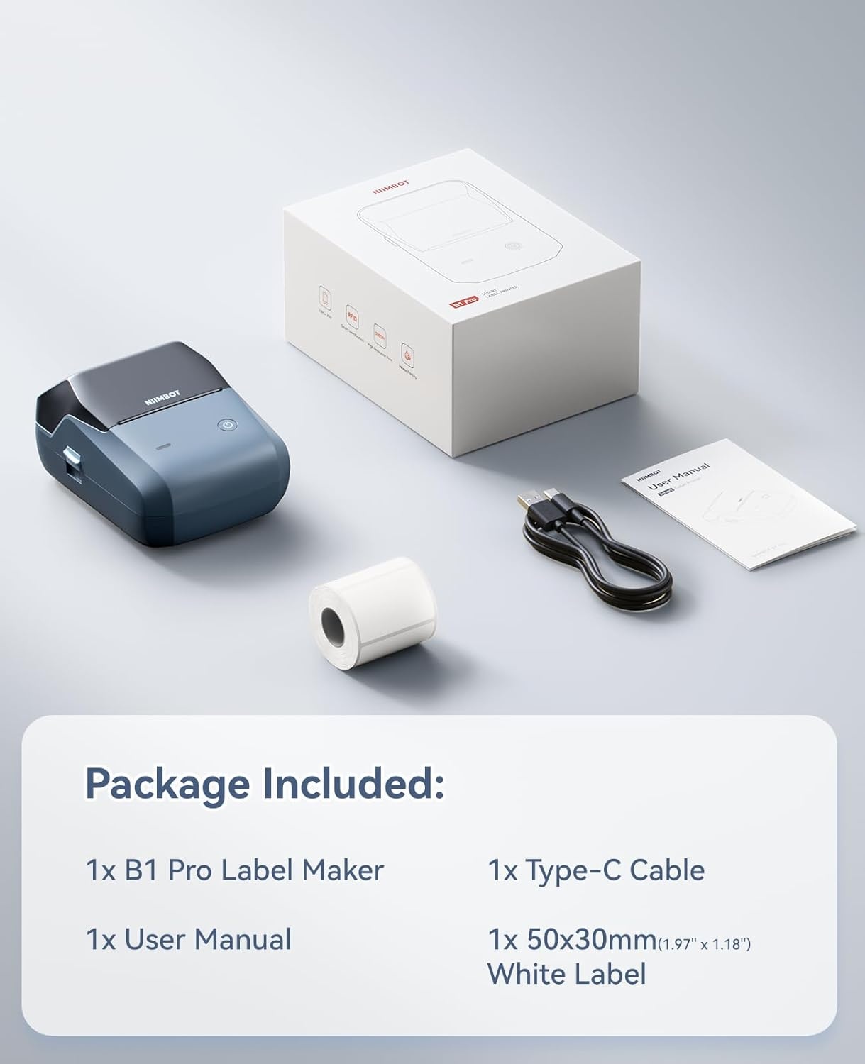 image:imageNIIMBOT B1 Pro Label Maker with 1 Roll Label 300 DPI HD Bluetooth Thermal Label Printer for Home Office Small Business Organization for DIY Crafts Scrapbook Photos Meomo BlueBlue