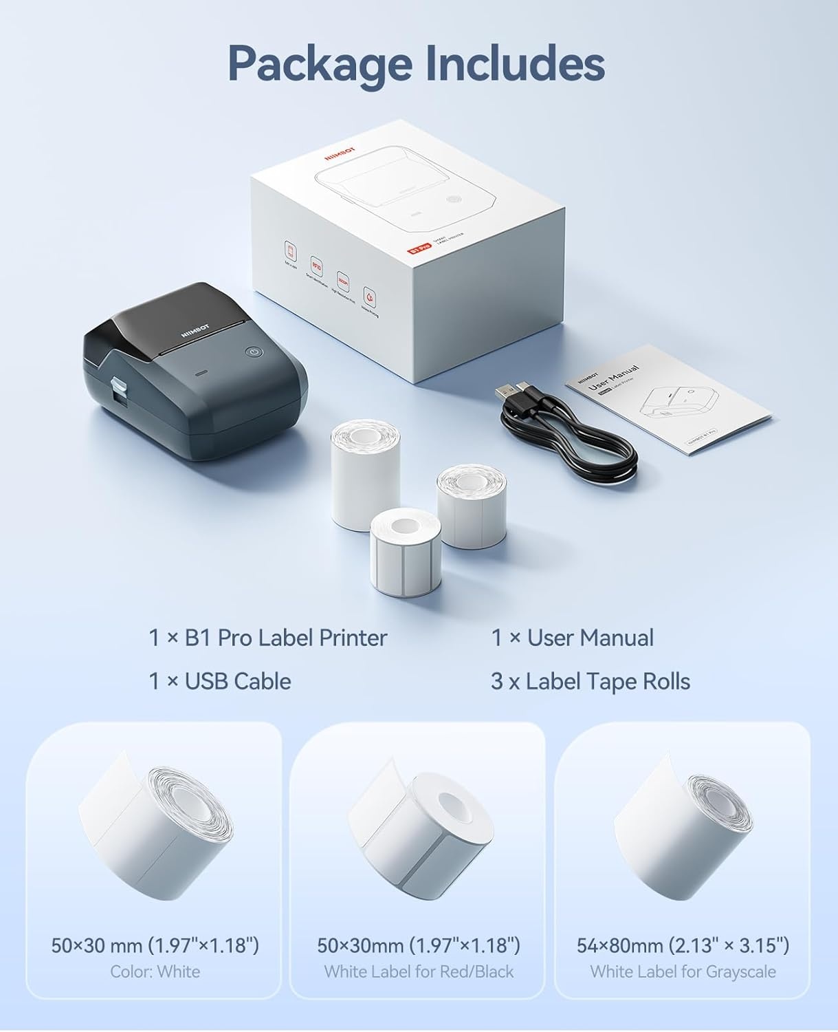 image:imageNIIMBOT B1 Pro Label Maker with 1 Roll Label 300 DPI HD Bluetooth Thermal Label Printer for Home Office Small Business Organization for DIY Crafts Scrapbook Photos Meomo BlueBlue
