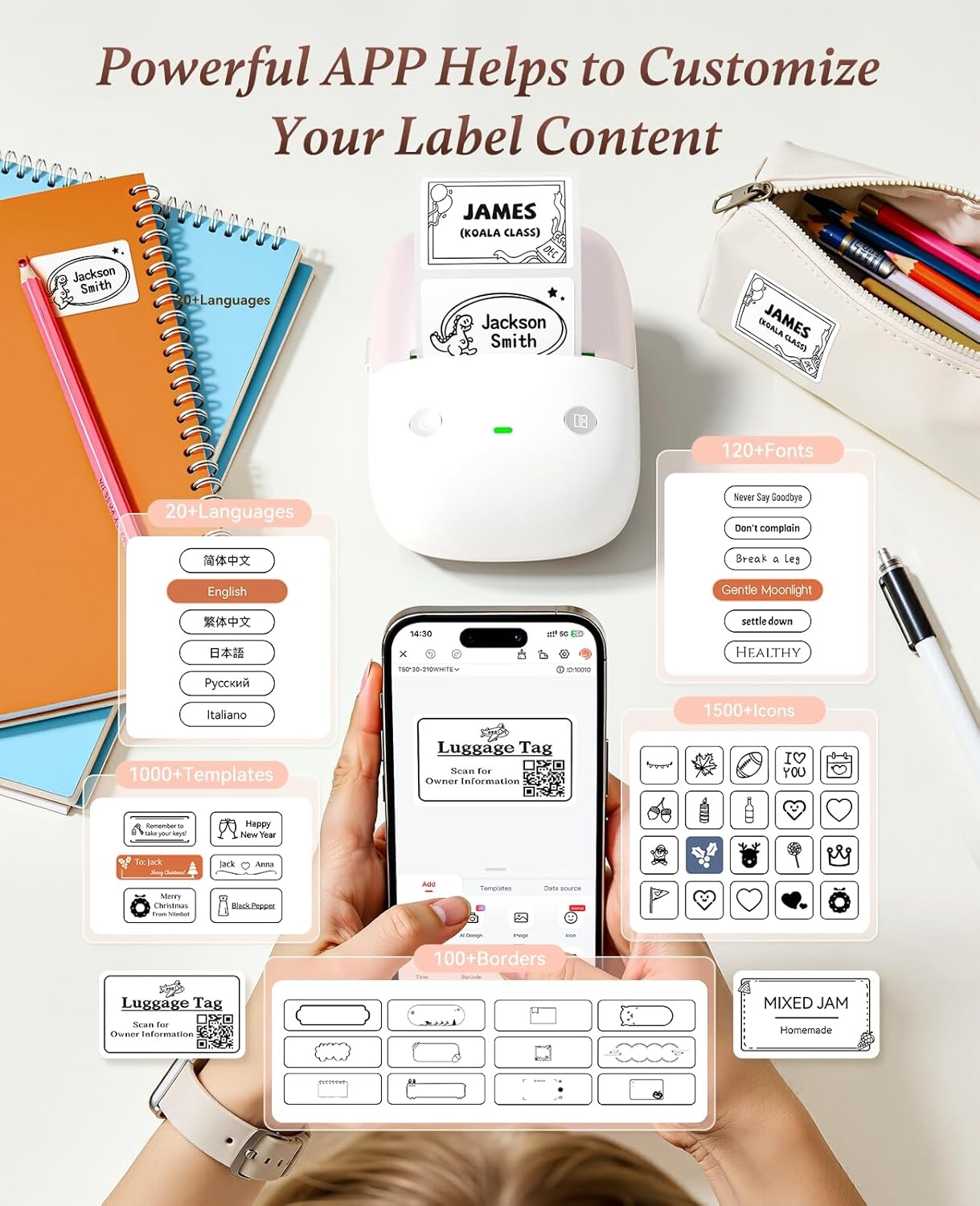 image:imageNIIMBOT B2 Label Maker Machine with Tape 2 Inch Portable Thermal Label Printer with Fun APP for Home Small Business School Office Organization Sticker Printer for Phone amp PC GreenPink