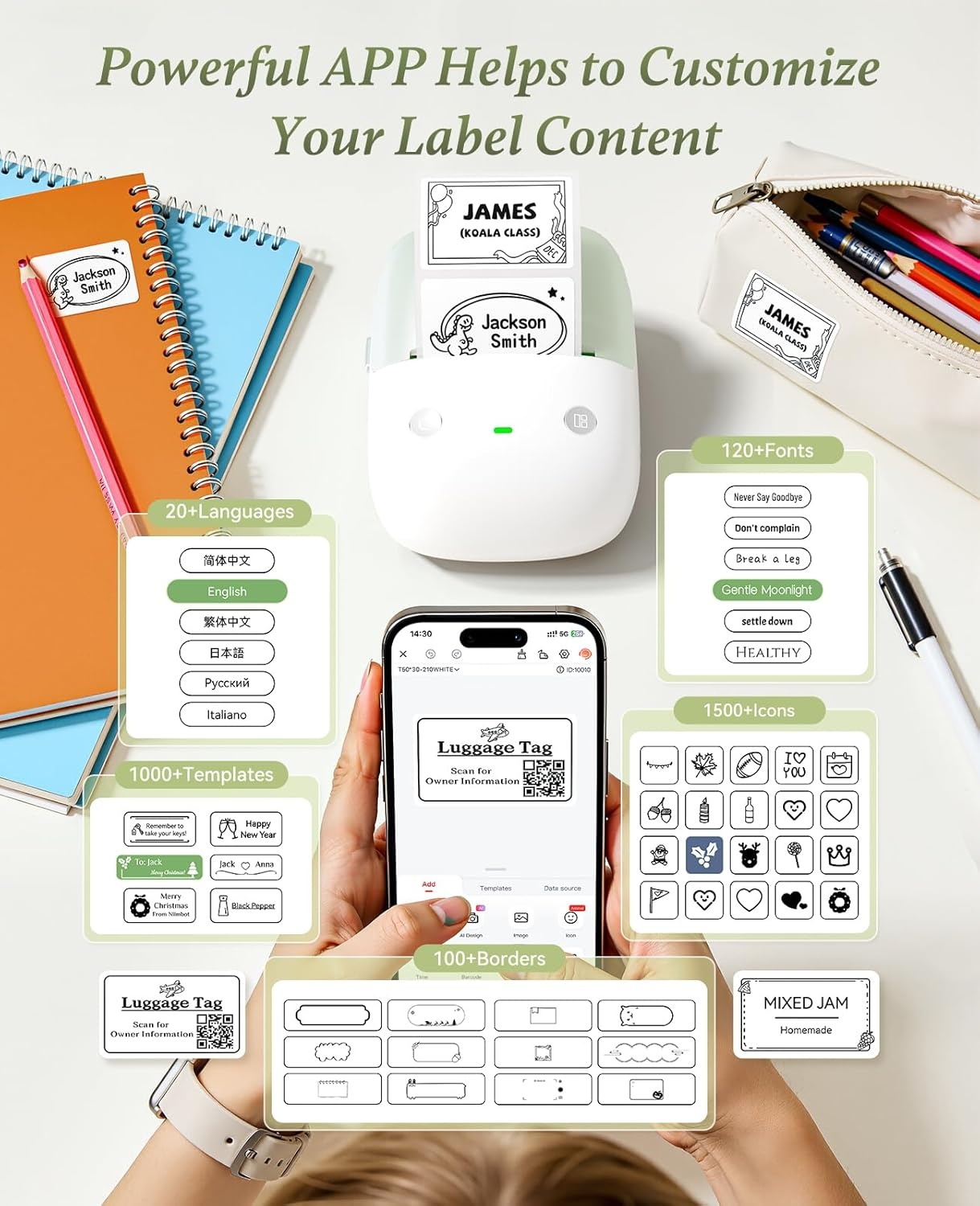 image:imageNIIMBOT B2 Label Maker Machine with Tape 2 Inch Portable Thermal Label Printer with Fun APP for Home Small Business School Office Organization Sticker Printer for Phone amp PC GreenGreen