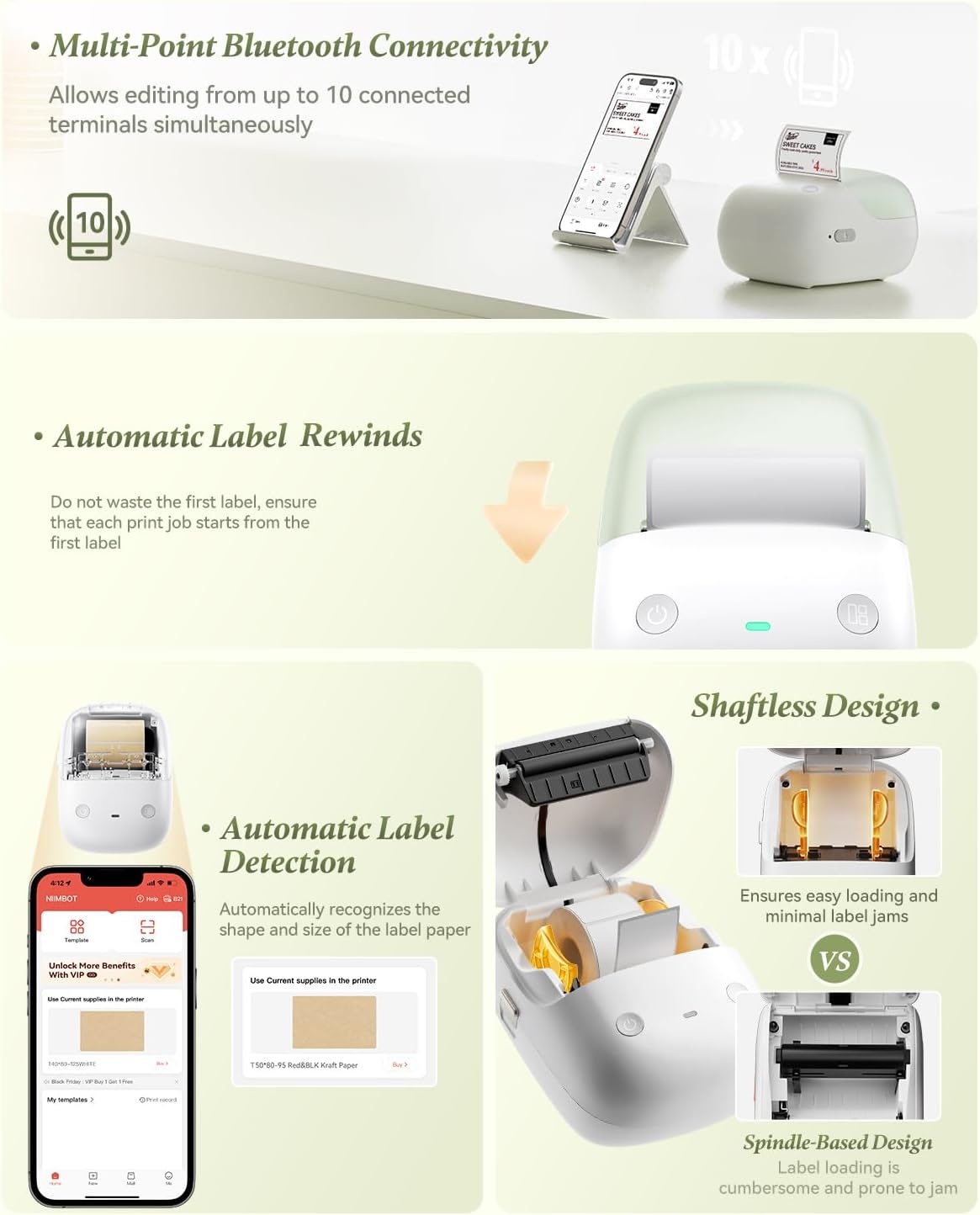 image:imageNIIMBOT B2 Label Maker Machine with Tape 2 Inch Portable Thermal Label Printer with Fun APP for Home Small Business School Office Organization Sticker Printer for Phone amp PC GreenGreen