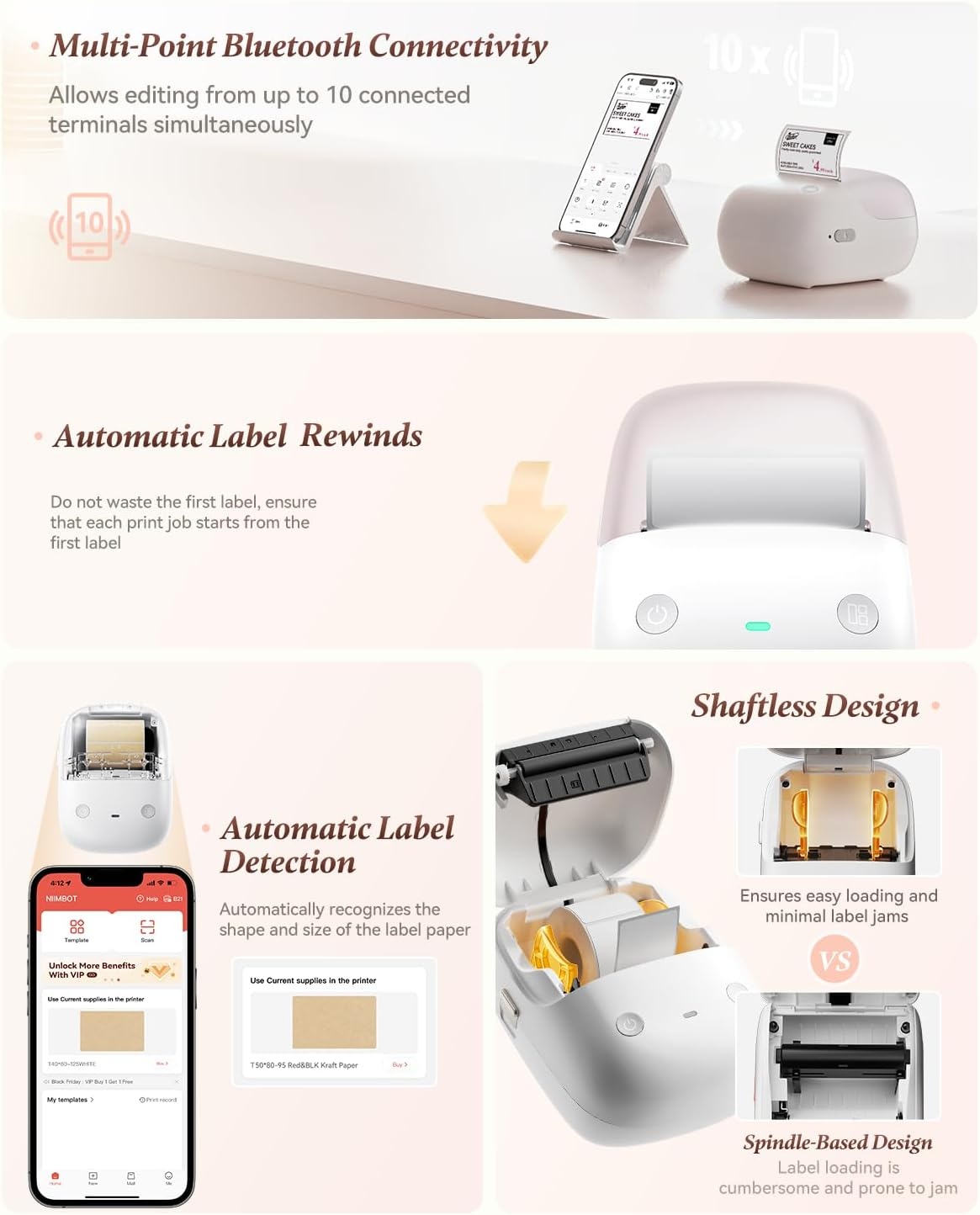 image:imageNIIMBOT B2 Label Maker Machine with Tape 2 Inch Portable Thermal Label Printer with Fun APP for Home Small Business School Office Organization Sticker Printer for Phone amp PC GreenPink