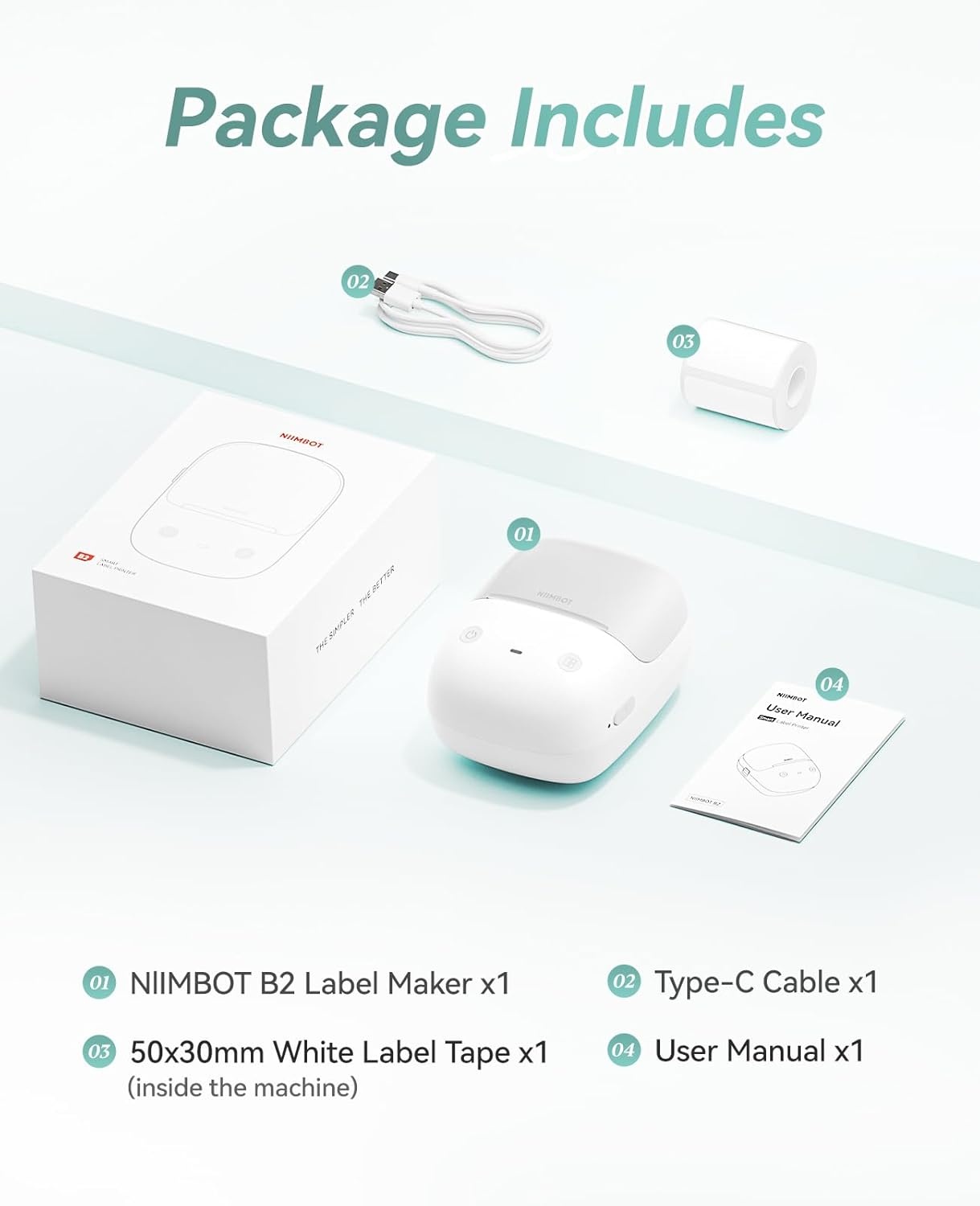 image:imageNIIMBOT B2 Label Maker Machine with Tape Portable Bluetooth 2Inch Label Printer with Multiple Templates Thermal Labeler for Home Kitchen Office Coffee Shop Bakery Organization Green WhiteGray White