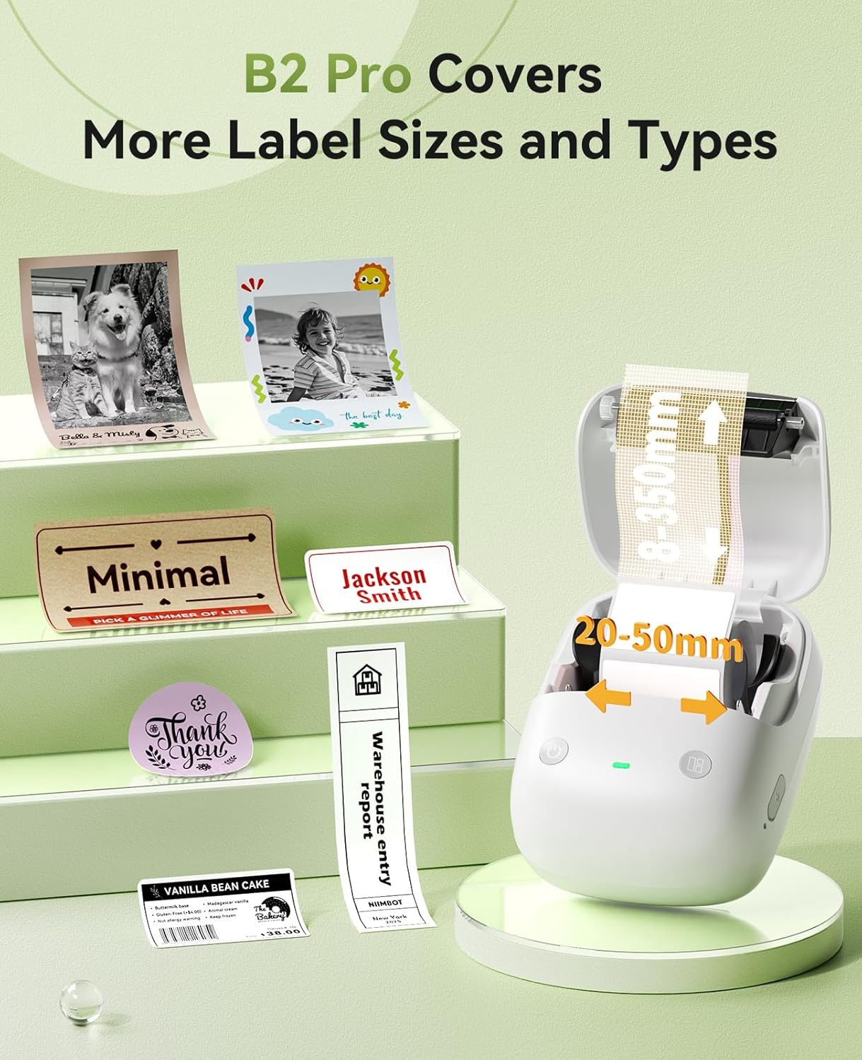 image:imageNIIMBOT B2 PRO Label Maker Machine 300DPI HD Thermal Photo Label Printer Support Red Black Dual Color Printing Sticker Printer for Home Business and Office Came with 1 Roll LabelGreenGreen