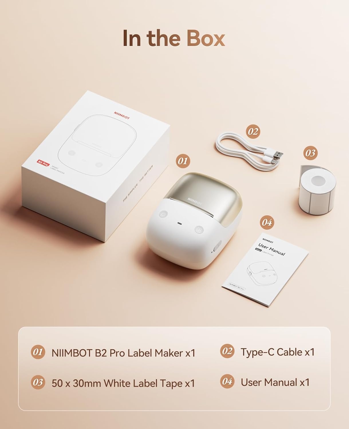 image:imageNIIMBOT B2 Pro Bluetooth Label Maker 300DPI HD Thermal Sticker Printer Portable Thermal Label Printer with 1 Roll Supports Red amp Black Printing for Home Office Organization amp Small Business GoldGold