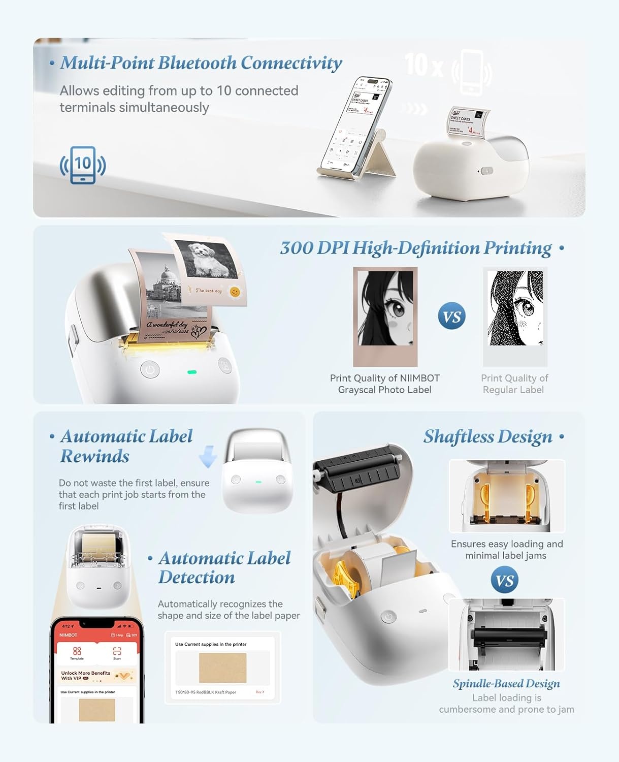 image:imageNIIMBOT B2 Pro Label Maker Machine 300 DPI High Definition Portable Thermal Label Printer with Fun APP for Photos Scrapbook HomeSchool Organization Moon GoldSilver