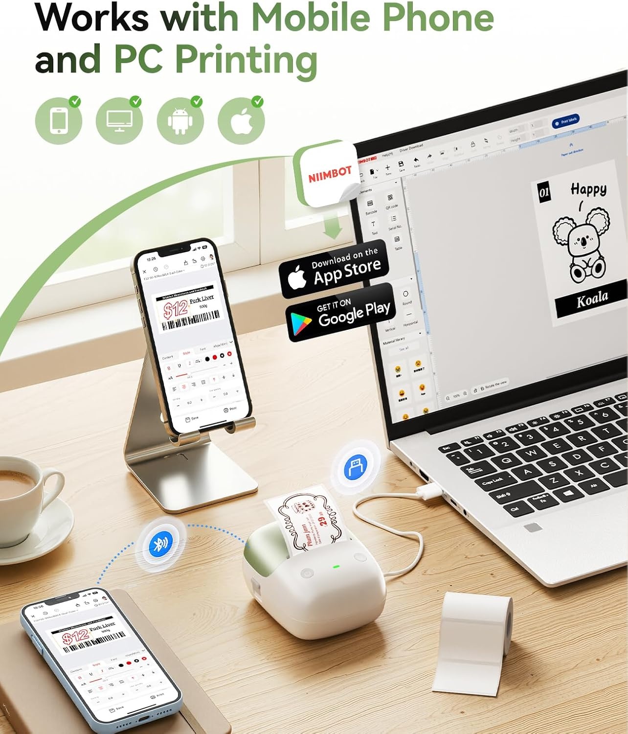 image:imageNIIMBOT B2 Pro Label Maker Machine with Tape 300DPI Sticker Printer Portable Bluetooth Label Printer for Photo Sticker DIY Crafts Study Notes Gift Journal Labeling Organization GoldGreen