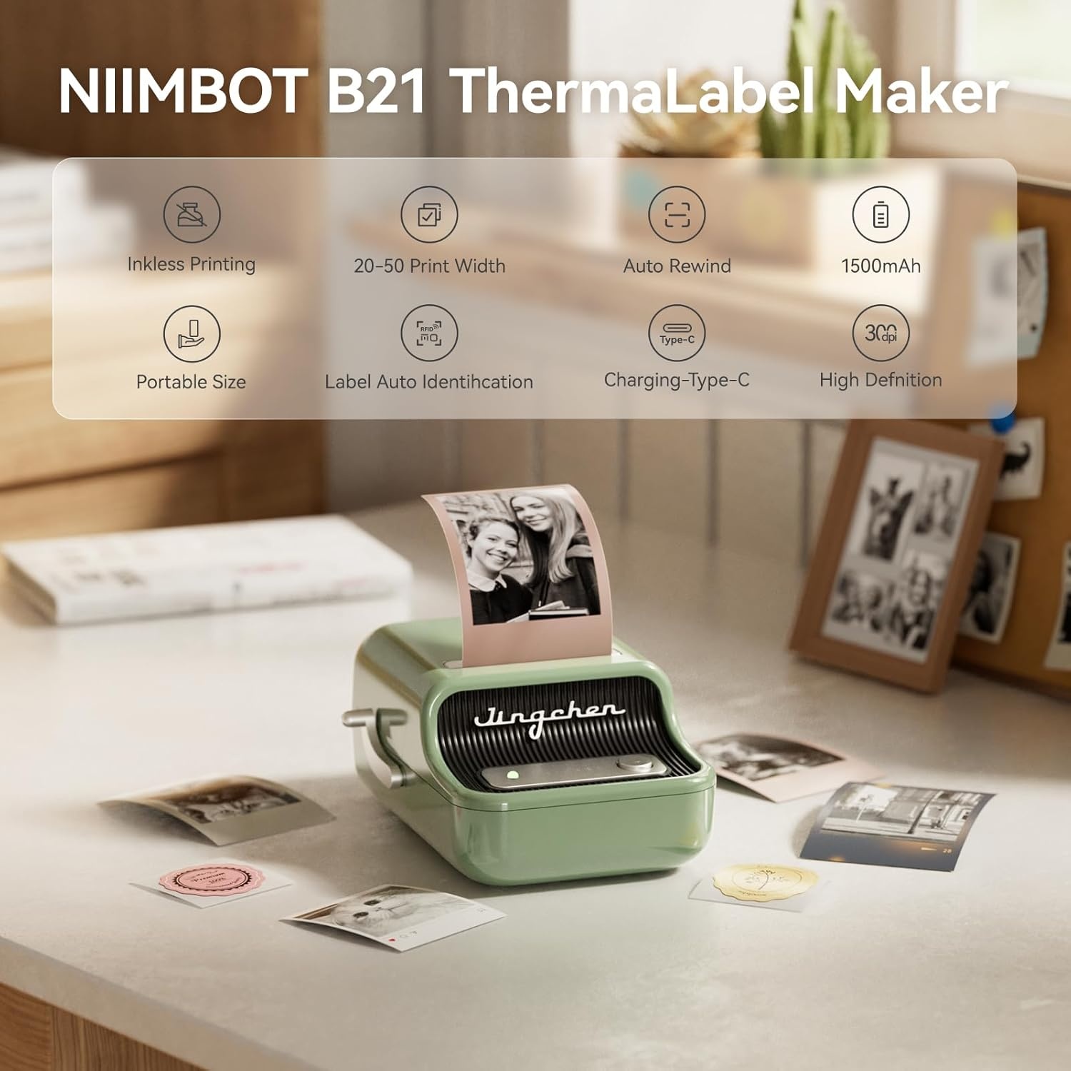 image:imageNIIMBOT B21 Label Maker Inkless Bluetooth Label Printer 2 Inch Portable Thermal Label Machine for Small Business Address Logo Clothing Mailing Candles Jewelry Sticker Printer for Gift RedGreen