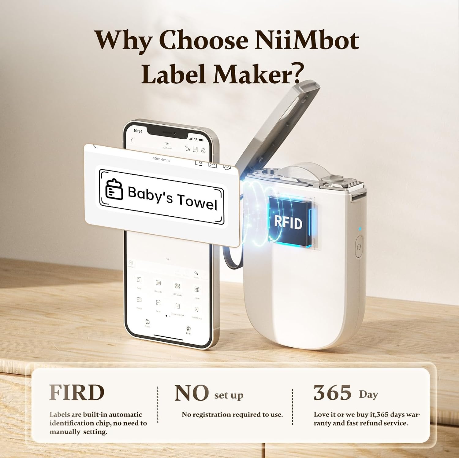 image:imageNIIMBOT Bundle D11H Label Maker Machine for School with 3Rolls 047 X 157 White Label Tapes
