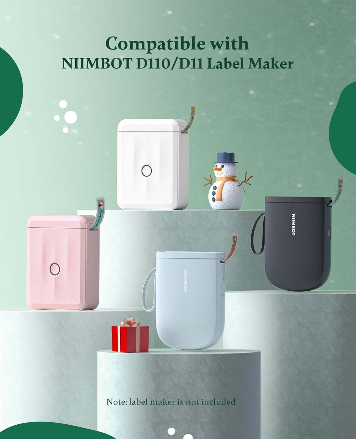 image:imageNIIMBOT Christmas Label Tape for D110M D11 Label Paper Replacement 055 X 197 14X50 mm 125 LabelsRoll06 X 2Meowy Xmas