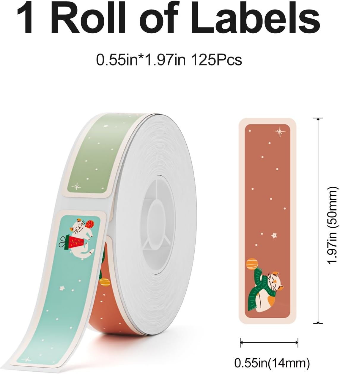 image:imageNIIMBOT Christmas Label Tape for D110M D11 Label Paper Replacement 055 X 197 14X50 mm 125 LabelsRoll06 X 2Meowy Xmas