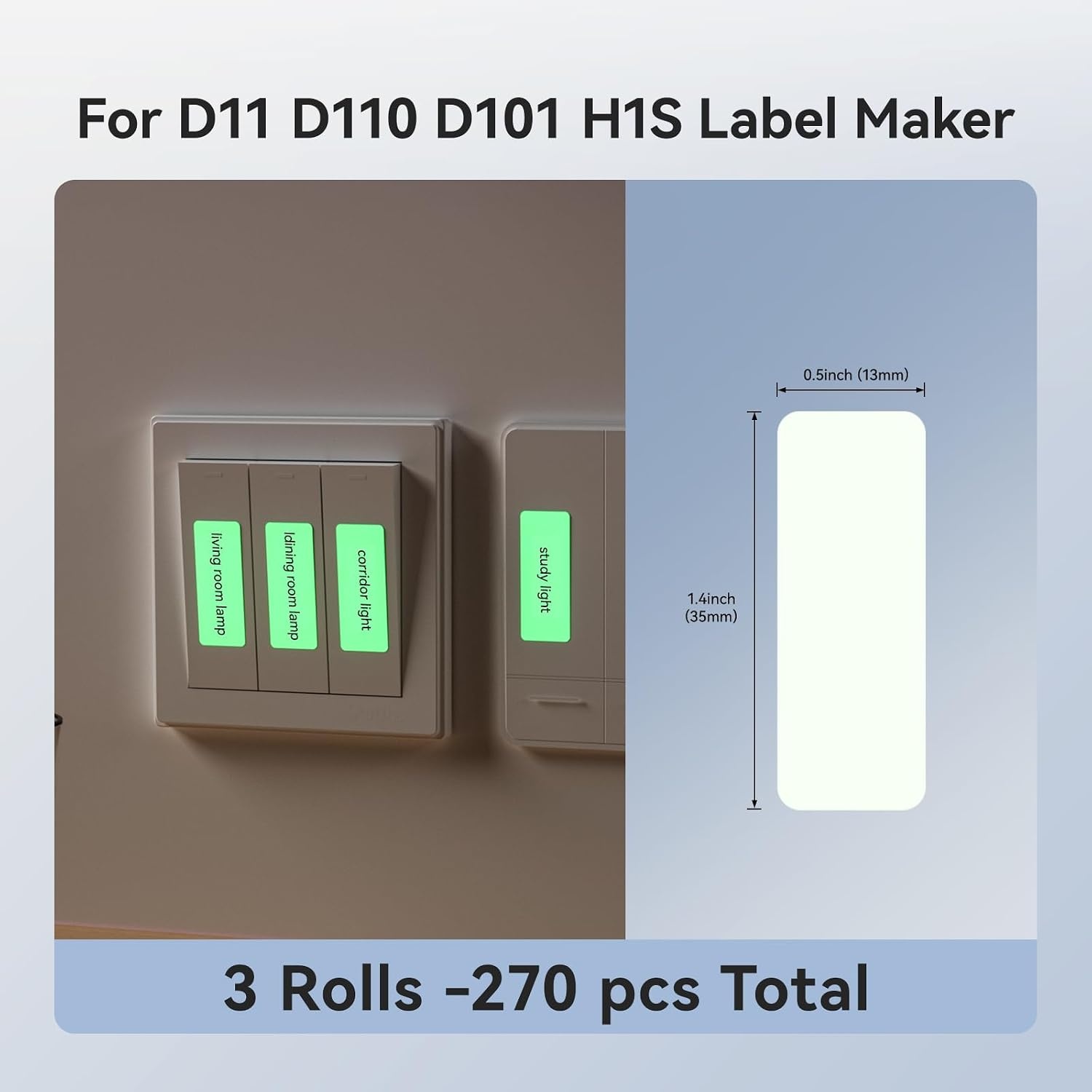 image:imageNIIMBOT D11 Label Maker Tape D110 Labels 3Rolls SelfAdhesive Labeling Tape Replacement 047 X 118 12 X 30mm Thermal Label Refills for Home Office 630 Labels3Rolls White1335luminous
