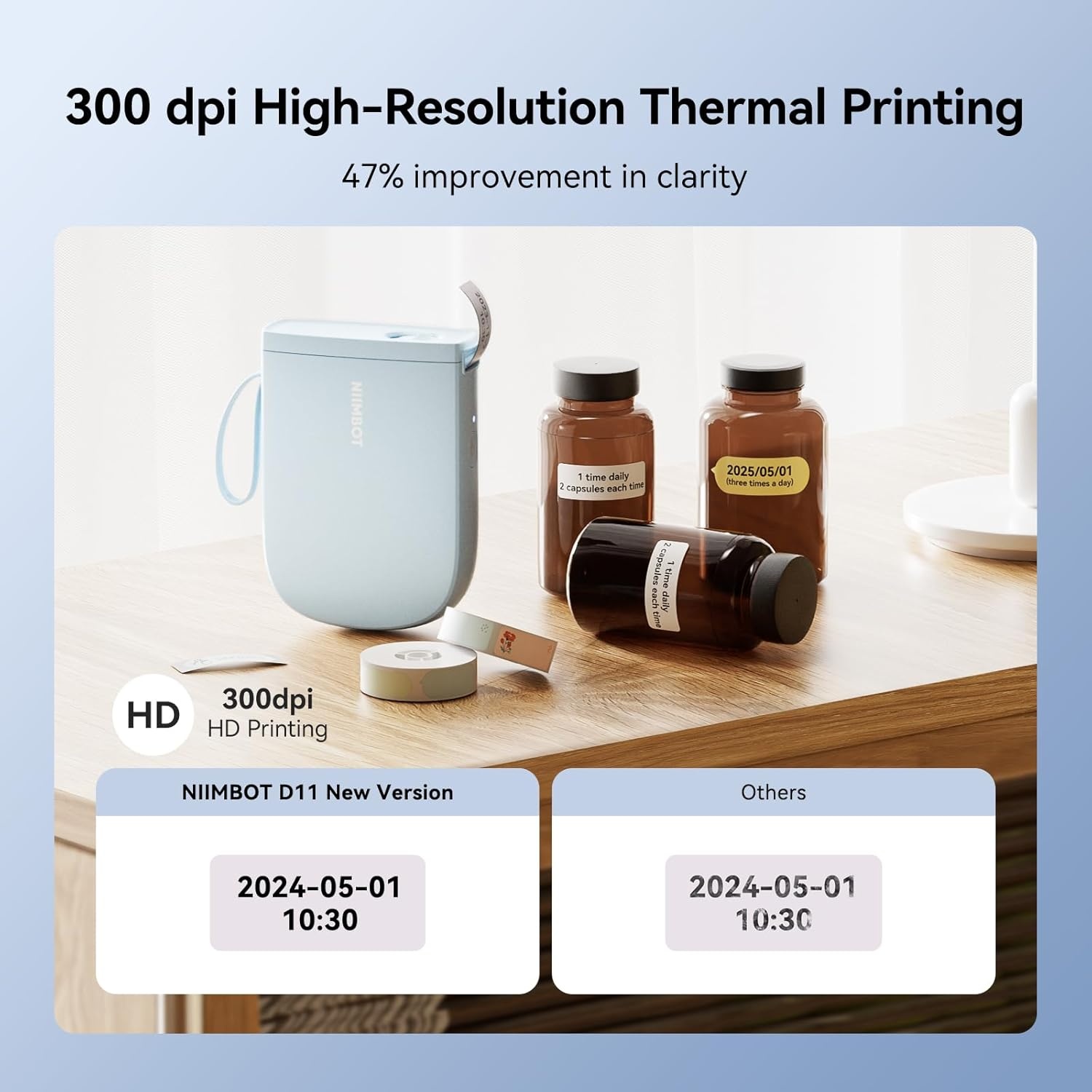 image:imageNIIMBOT D11 New Version Label Maker Machine with Tape300DPI Bluetooth Label Printer Portable Thermal PrinterSticker Maker for Organizing Home Office SchoolBlue