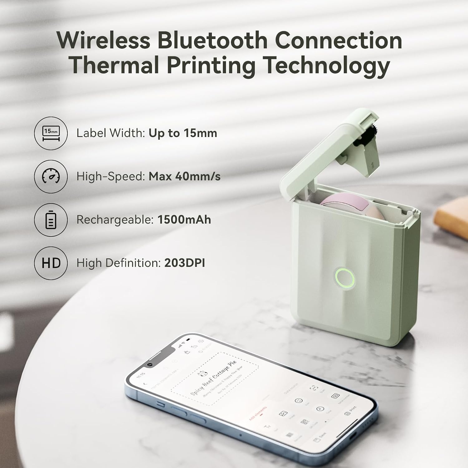 image:imageNIIMBOT D110 Upgraded Version Mini Label Maker Green with Case Portable Bluetooth Thermal Printer Sticker Maker for Office Organization Home Kitchen School White