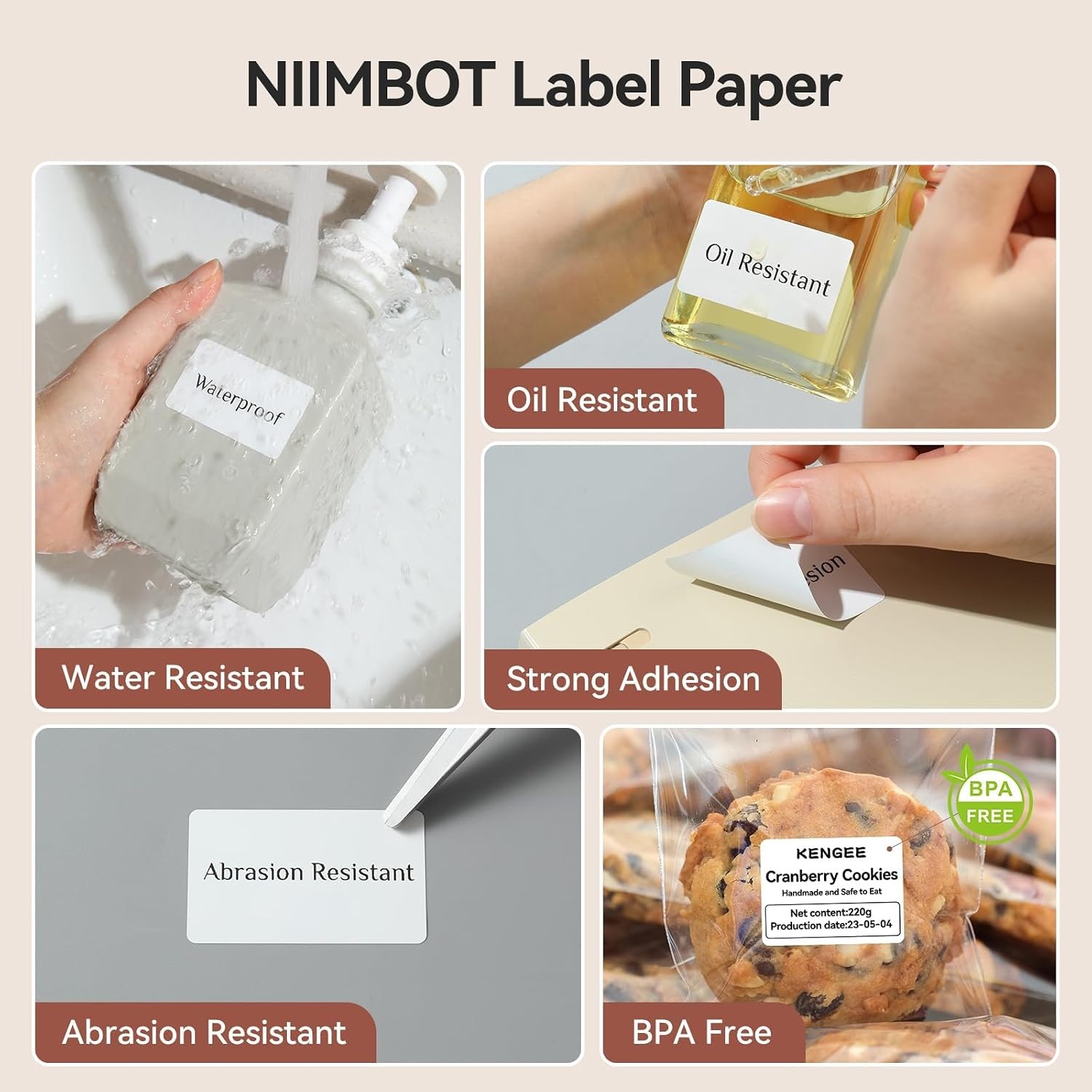 image:imageNIIMBOT Labels 2 Rolls Refill Thermal Label for Label Maker B1B21B21ProB3SB31K3 Waterproof OilProof and TearProof Sticker Labels 157 x 06x240x15mmx2 ClearWhite40x30