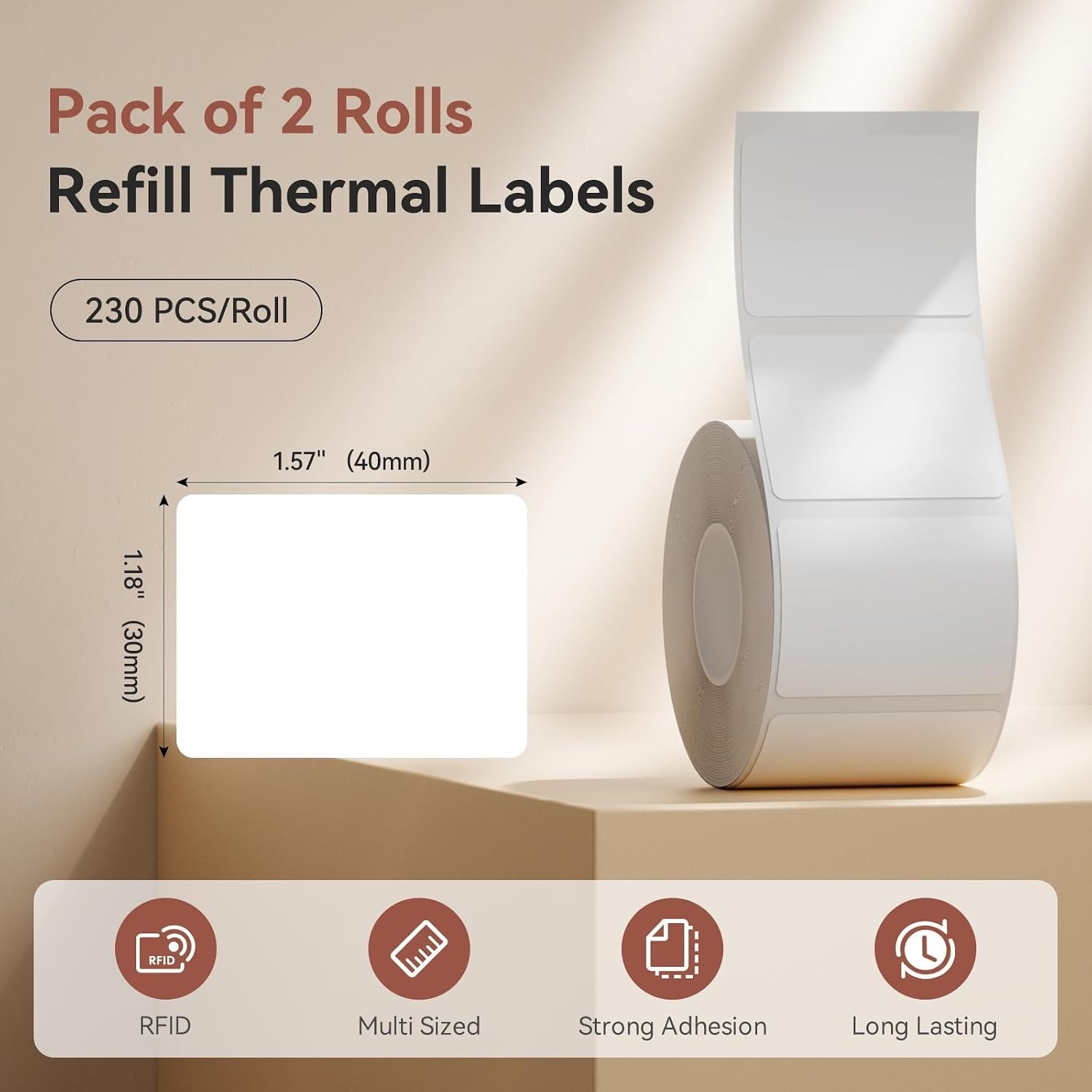 image:imageNIIMBOT Labels 2 Rolls Refill Thermal Label for Label Maker B1B21B21ProB3SB31K3 Waterproof OilProof and TearProof Sticker Labels 157 x 06x240x15mmx2 ClearWhite40x30