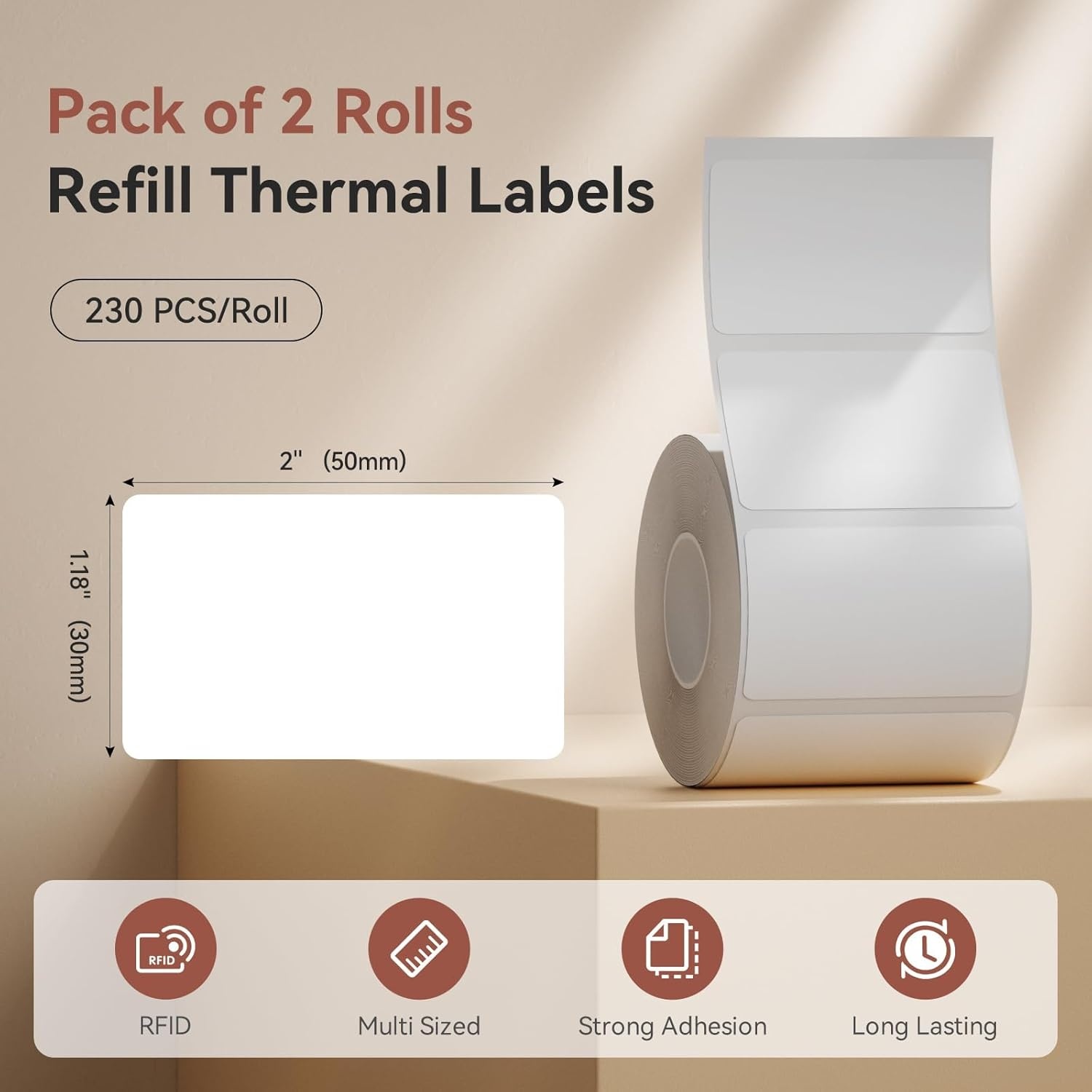 image:imageNIIMBOT Labels 2 Rolls Refill Thermal Label for Label Maker B1B21B21ProB3SB31K3 Waterproof OilProof and TearProof Sticker Labels 157 x 06x240x15mmx2 ClearWhite2 X 12