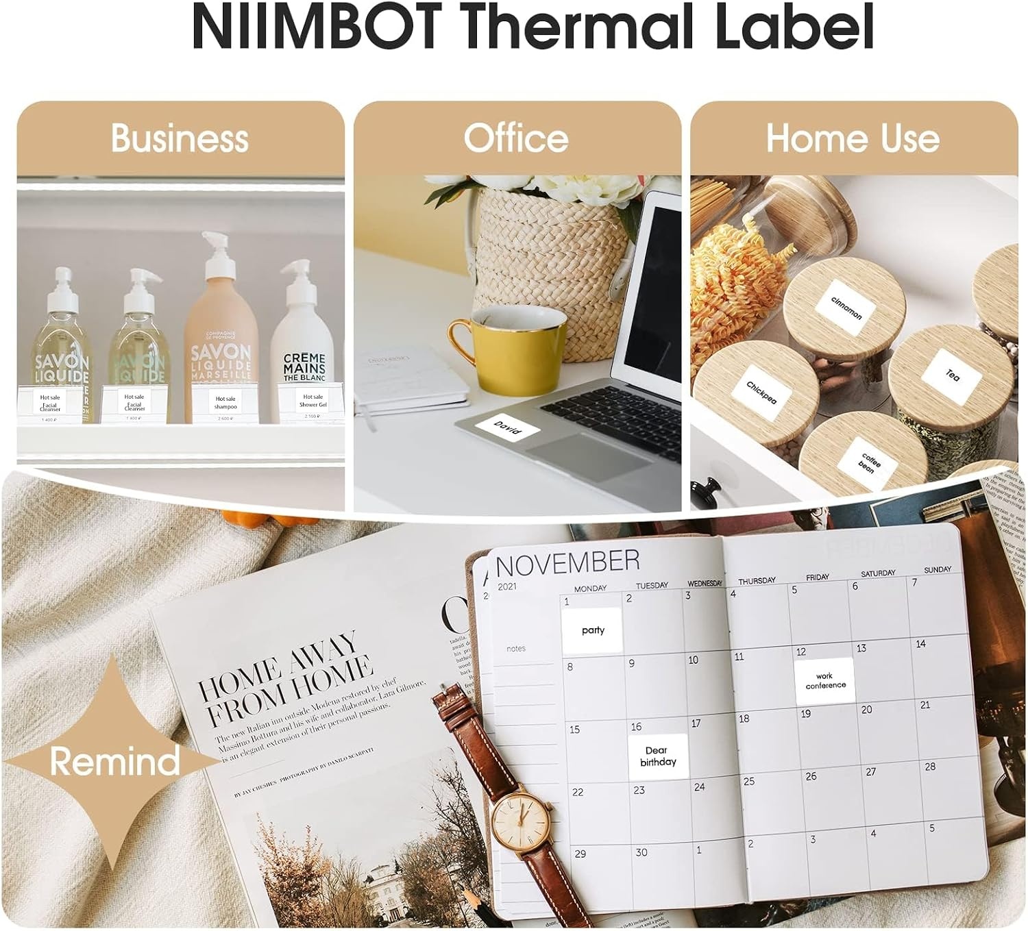 image:imageNIIMBOT Labels for B1B2B21B3SK3 Maker 157 x 118 40x30mm Thermal Sticker Waterproof OilProof and TearProof 1 Roll of 230 SelfAdhesive Thermal Labels White16 X 1240x30mm