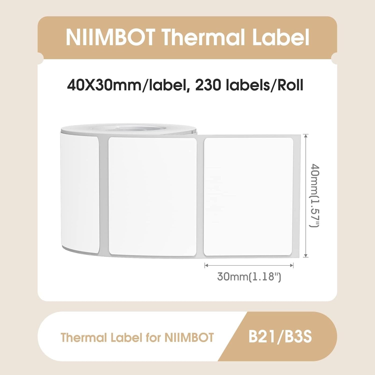 image:imageNIIMBOT Labels for B1B2B21B3SK3 Maker 157 x 118 40x30mm Thermal Sticker Waterproof OilProof and TearProof 1 Roll of 230 SelfAdhesive Thermal Labels White16 X 1240x30mm