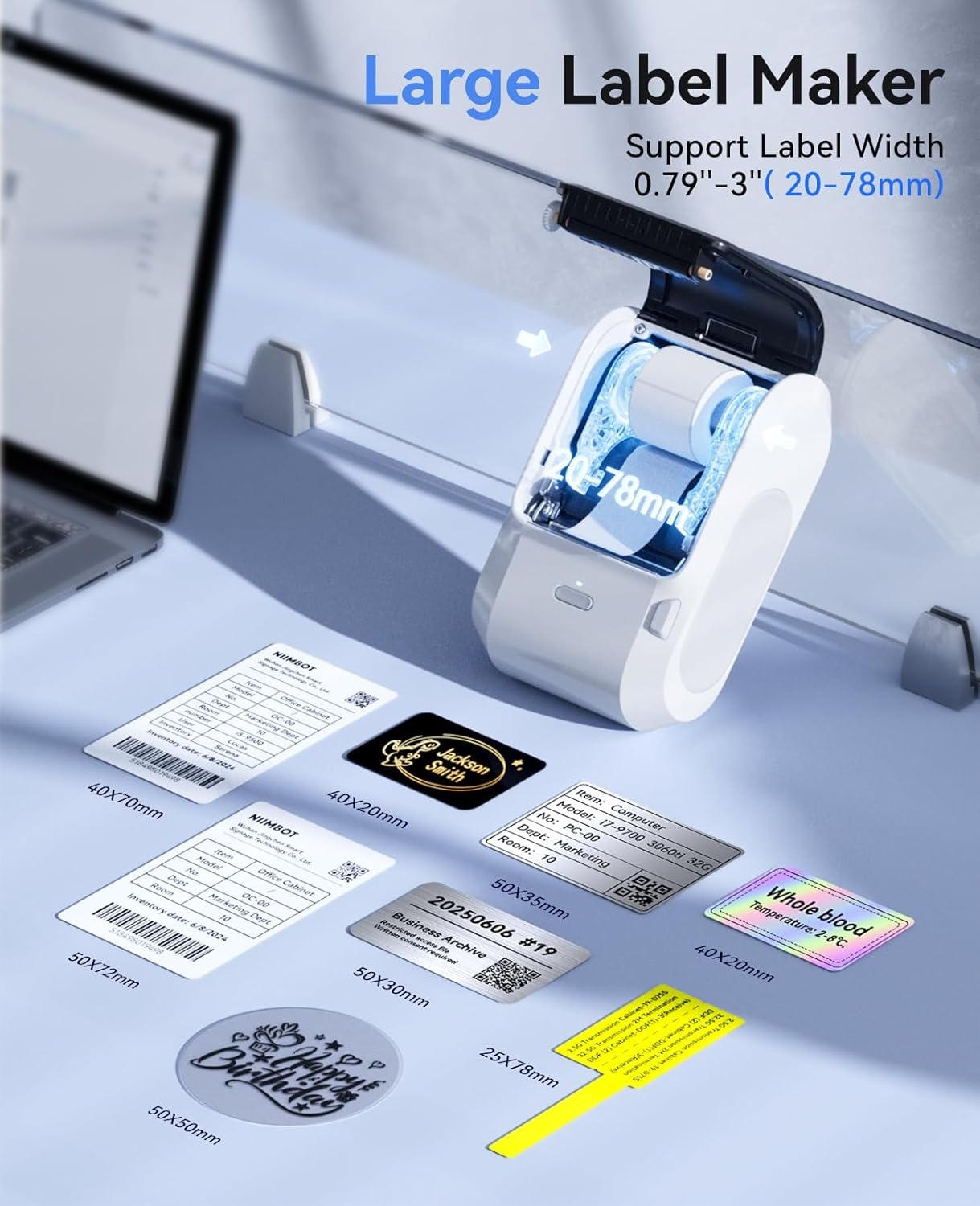 image:imageNIIMBOT M3 3 Inch Thermal Transfer Label Maker 300DPI Bluetooth Label Printer Label Maker Machine for Office Garden Lab Outdoor Equipment Cable Jewelry 810 Years Duration for Label No FadeWhite