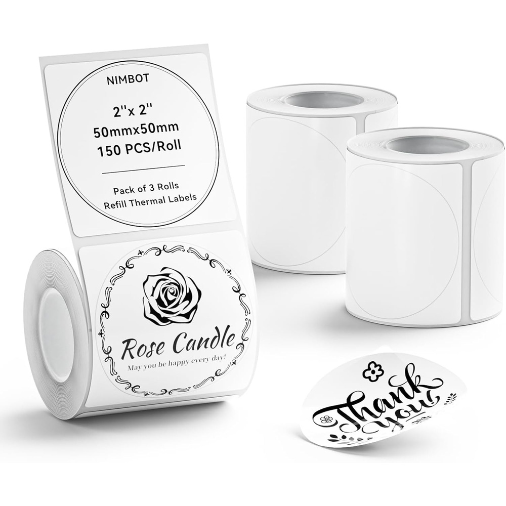 image:imageNIIMBOT 3 Rolls Set Label for B1B21B3S Label Printer 13 x 13 34x34mmWaterproof Oilproof TearProof for DaycareSpice JarAddressLogoNameFood Container197 X 197RoundWhite