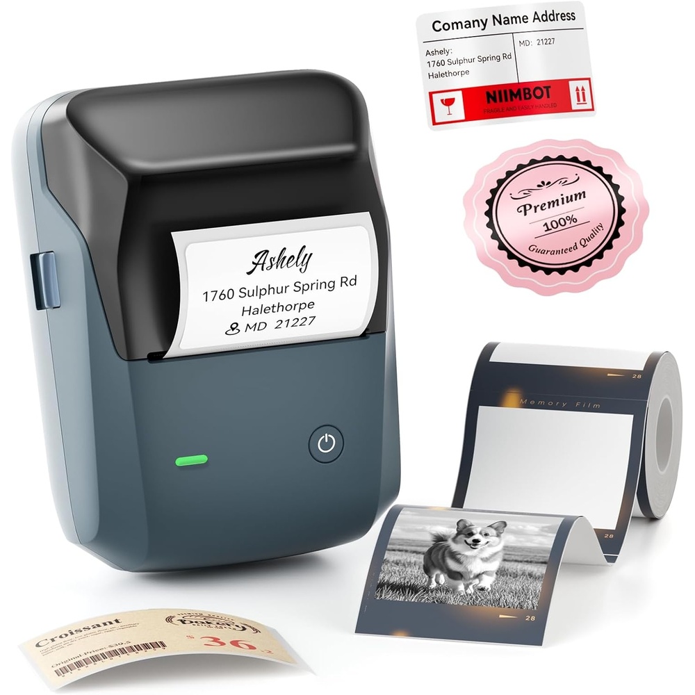 image:imageNIIMBOT B1 Pro Label Maker with 1 Roll Label 300 DPI HD Bluetooth Thermal Label Printer for Home Office Small Business Organization for DIY Crafts Scrapbook Photos Meomo BlueBlue