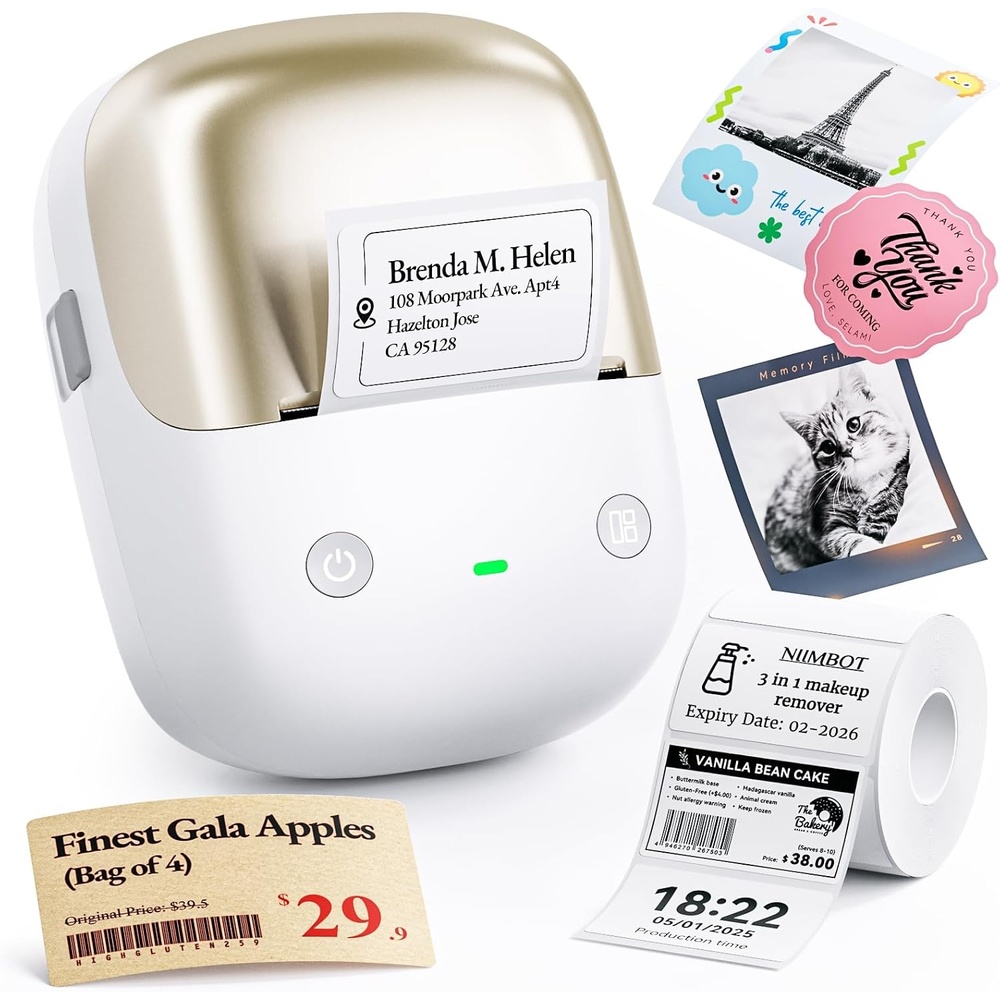 image:imageNIIMBOT B2 Pro Bluetooth Label Maker 300DPI HD Thermal Sticker Printer Portable Thermal Label Printer with 1 Roll Supports Red amp Black Printing for Home Office Organization amp Small Business GoldGold