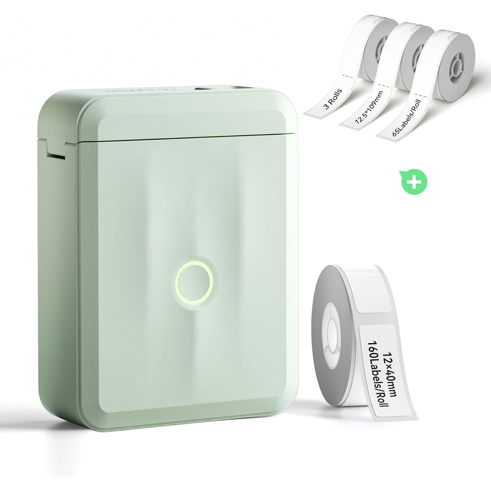image:imageNIIMBOT D110 Mini Label Maker Machine with Tape Green with 3 Rolls White Cable 125109mm65LabelsRoll