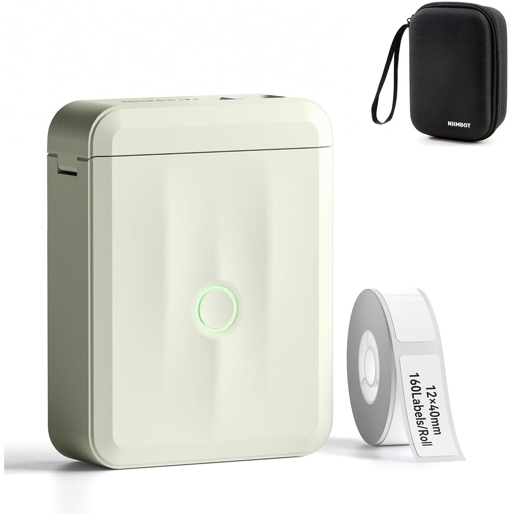 image:imageNIIMBOT D110 Upgraded Version Mini Label Maker Green with Case Portable Bluetooth Thermal Printer Sticker Maker for Office Organization Home Kitchen School White