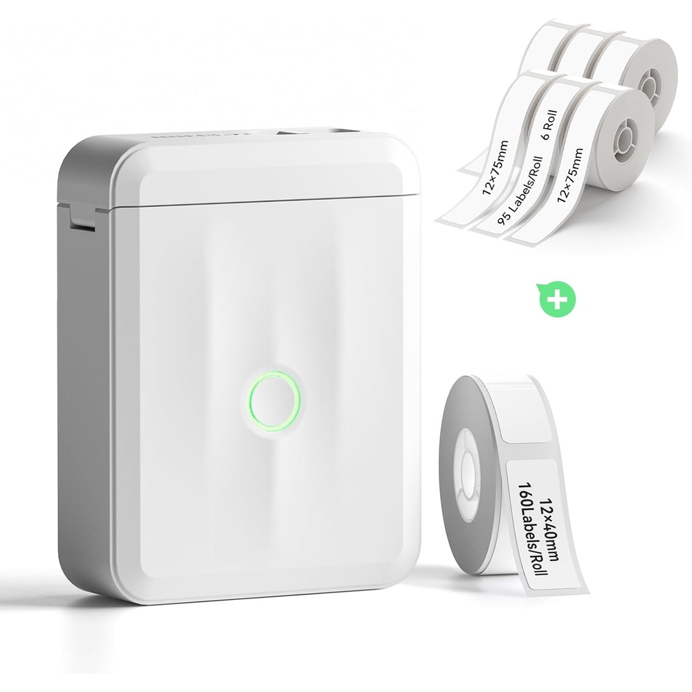 image:imageNIIMBOT Label Maker Machine Bluetooth Label Printer for School Home Office Organization Wireless Mini Labeler D110 Upgraded Version Label Machine with 6 Roll 12X75mm Label Tapes White