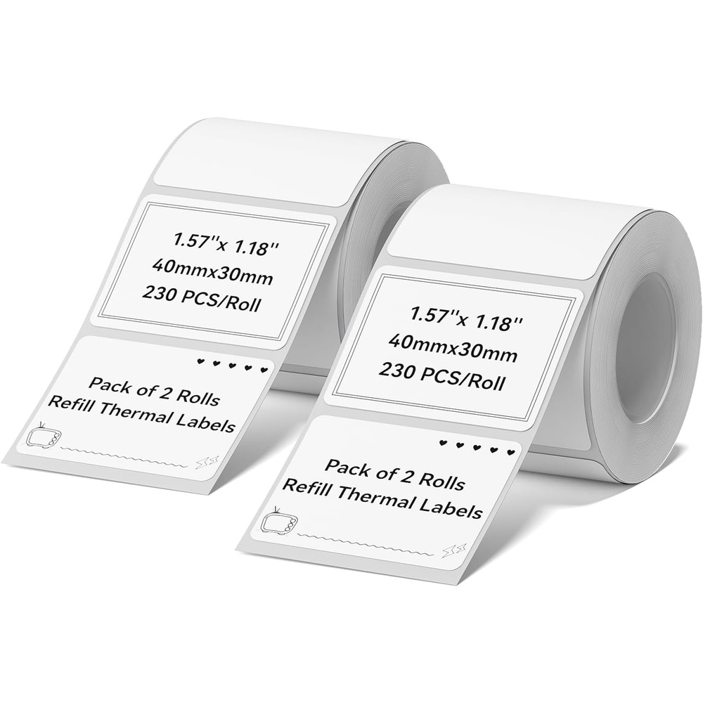 image:imageNIIMBOT Labels 2 Rolls Refill Thermal Label for Label Maker B1B21B21ProB3SB31K3 Waterproof OilProof and TearProof Sticker Labels 157 x 06x240x15mmx2 ClearWhite40x30