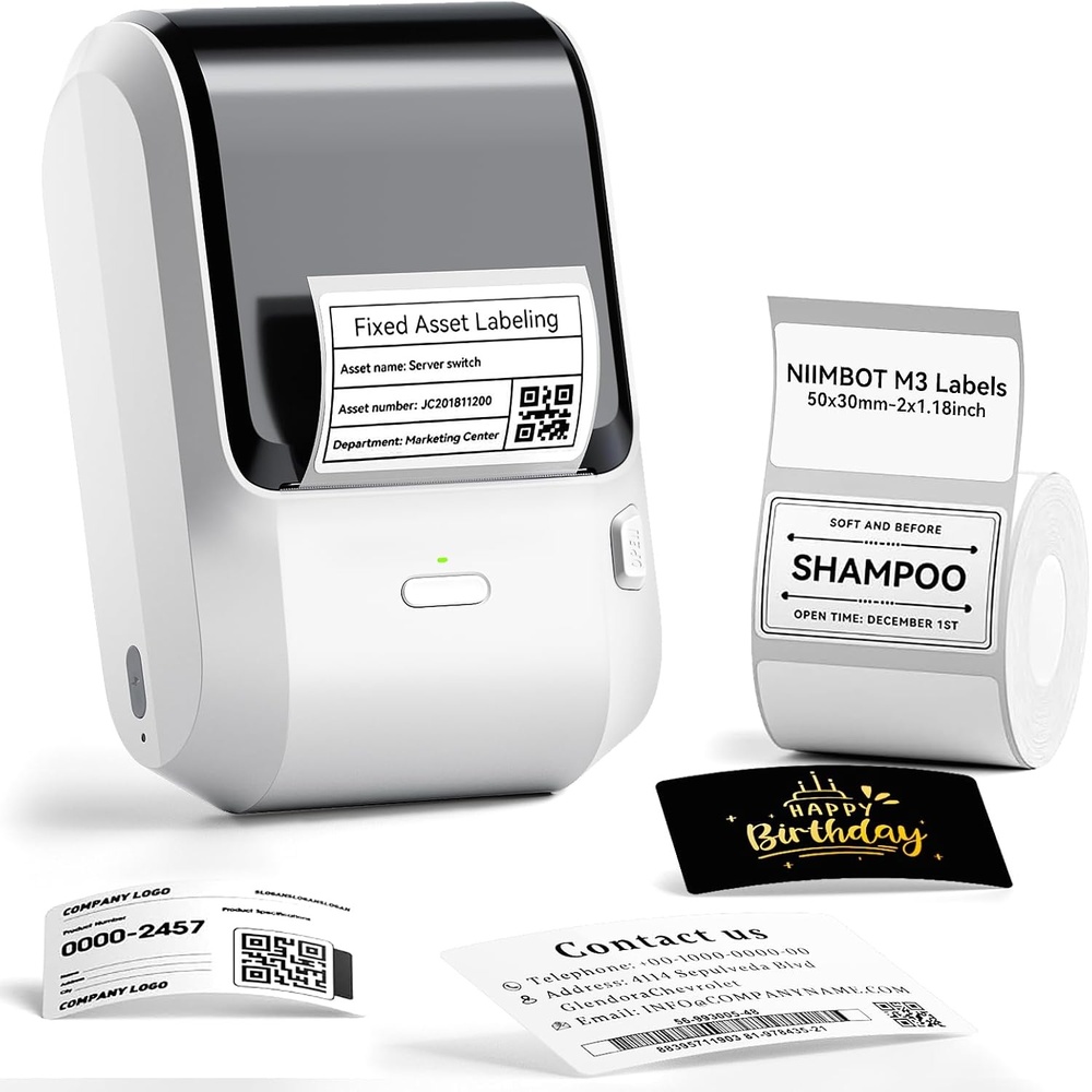 image:imageNIIMBOT M3 3 Inch Thermal Transfer Label Maker 300DPI Bluetooth Label Printer Label Maker Machine for Office Garden Lab Outdoor Equipment Cable Jewelry 810 Years Duration for Label No FadeWhite
